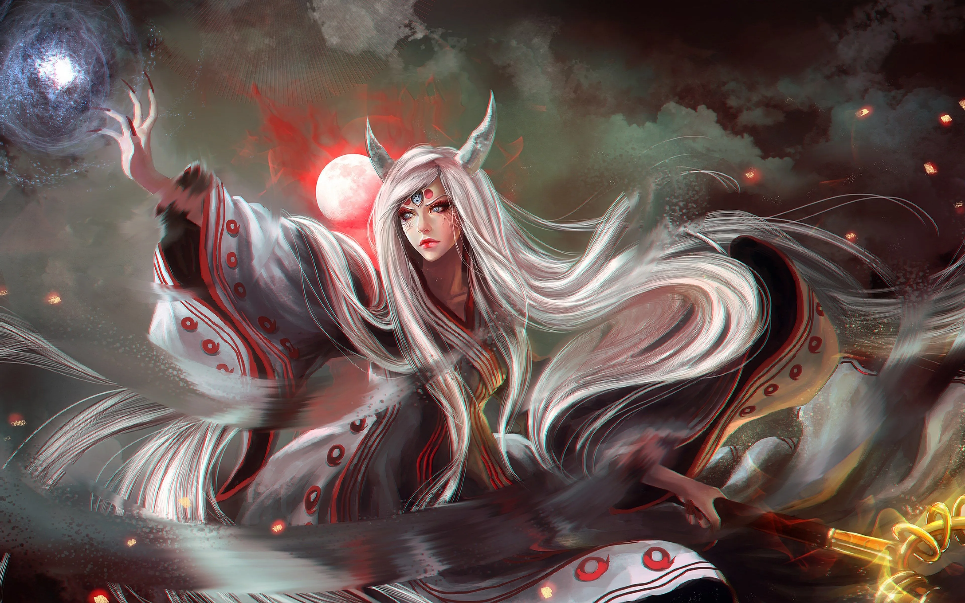 4K Anime Girl With White Hair And Horns HD Wallpaper