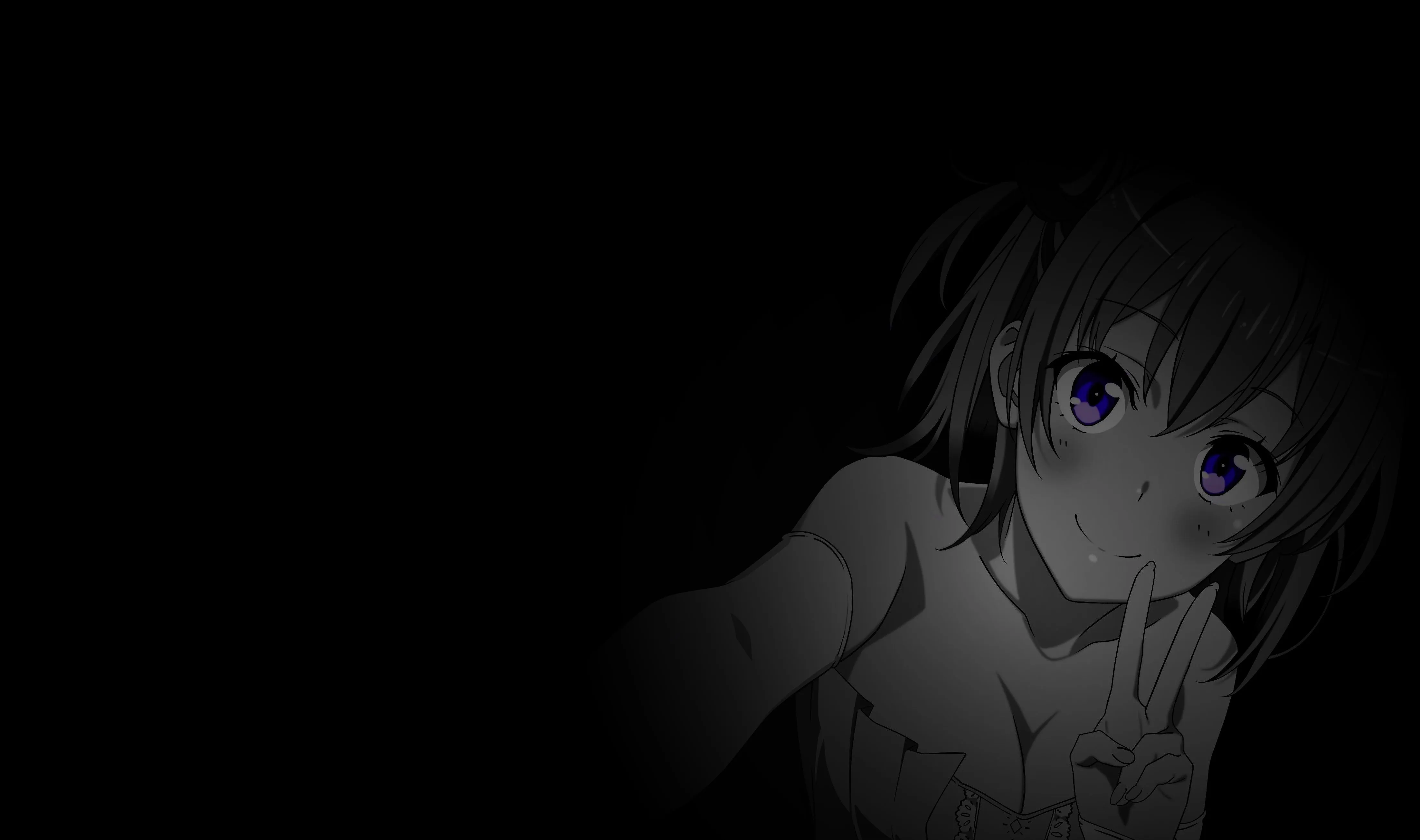Anime Girl With Purple Eyes Making Peace Sign HD Wallpaper