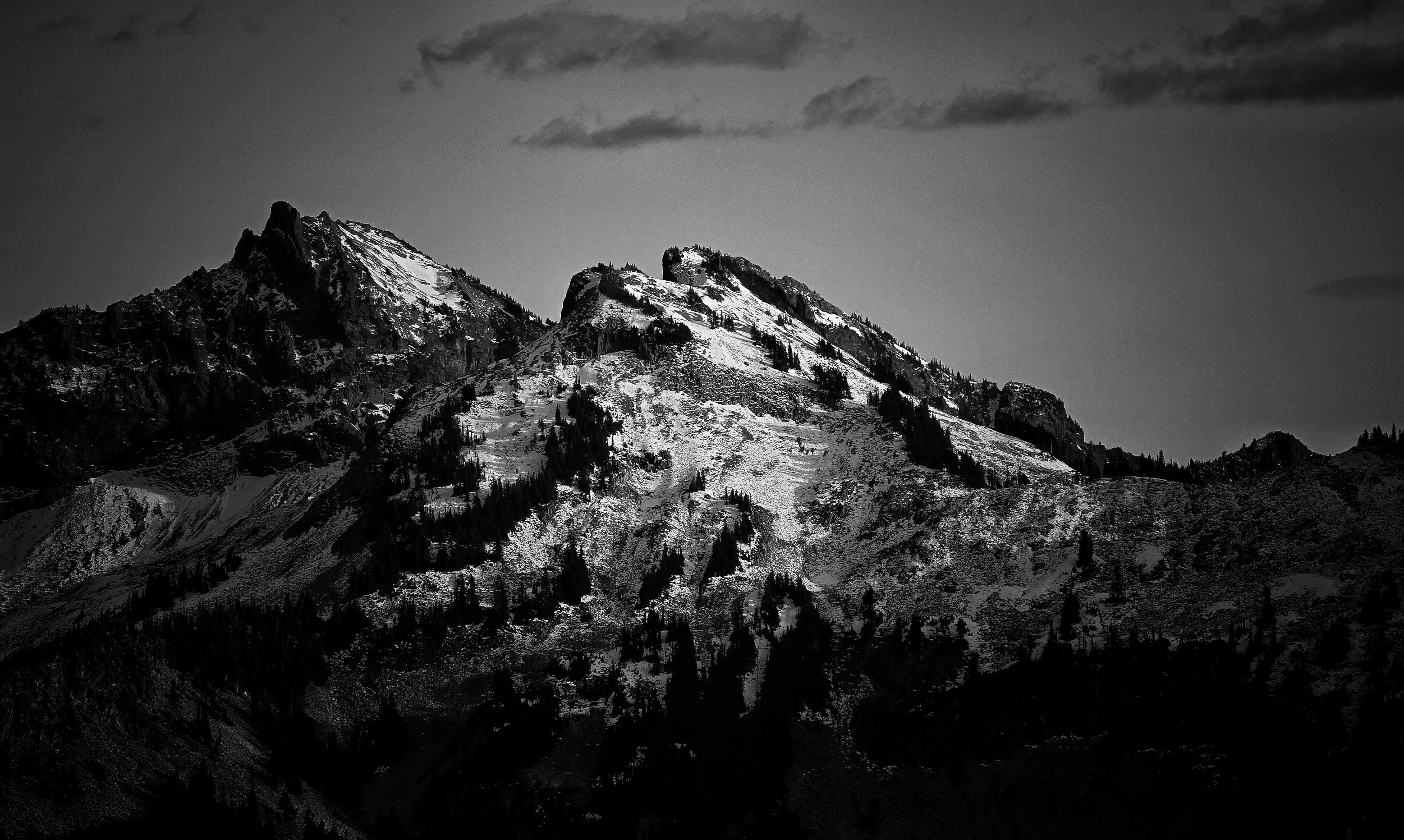Free Photo: Grayscale Photography Of Mountain And White, Black And White, HD Wallpaper