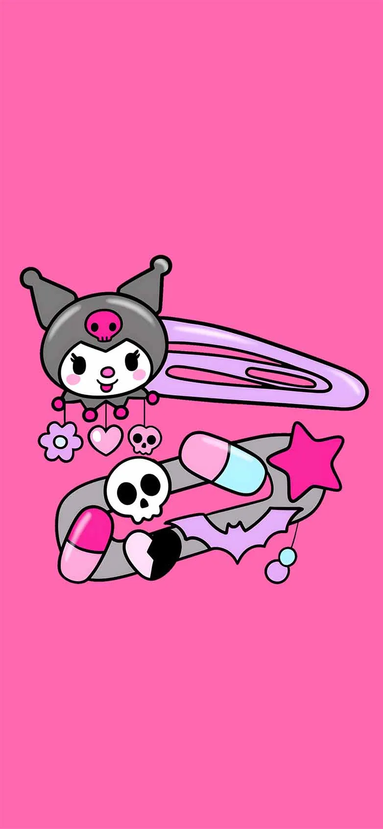 Kuromi Pink Cute Goth Accessories Wallpaper