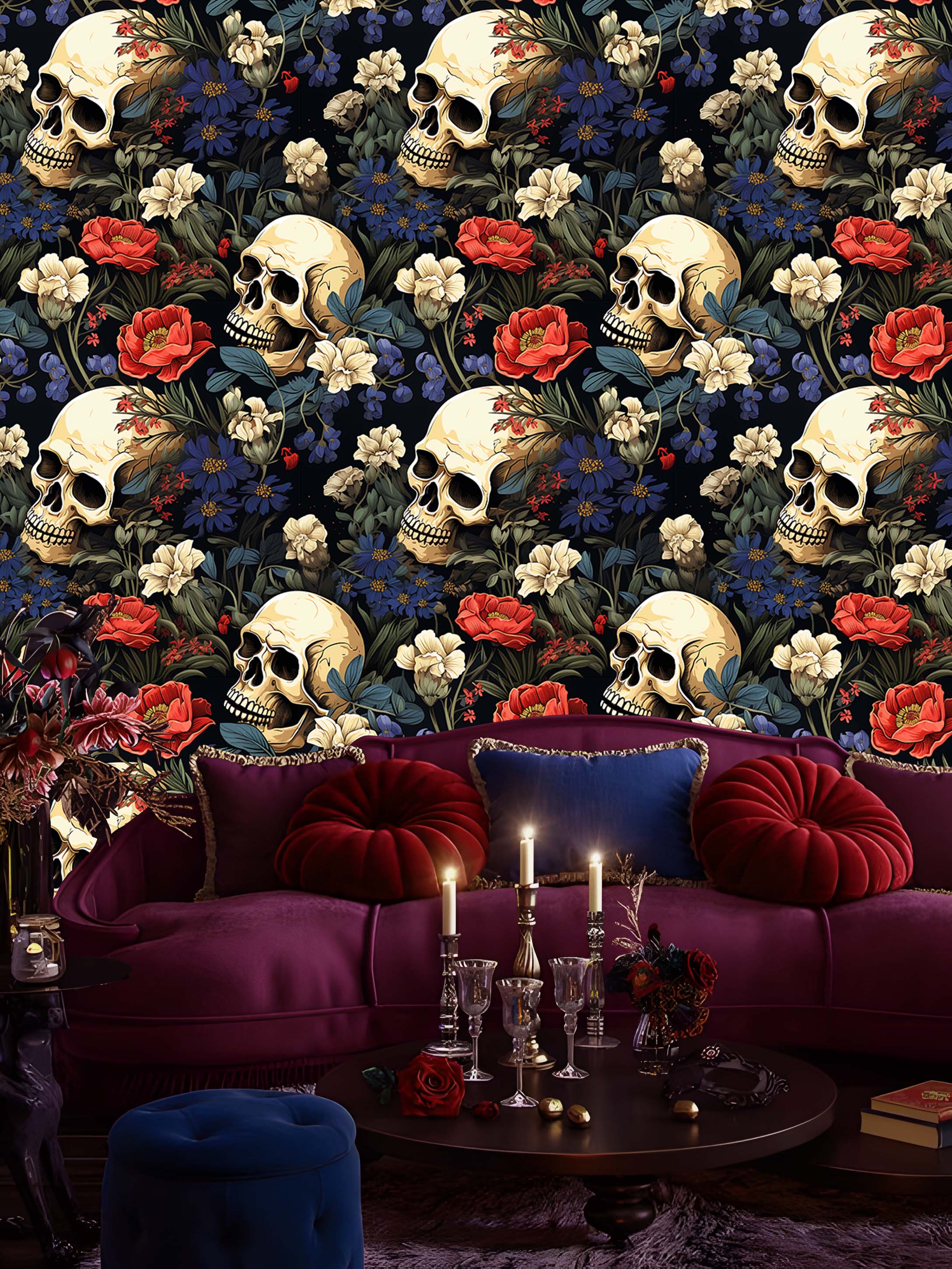 Gothic Floral Skull Wallpaper
