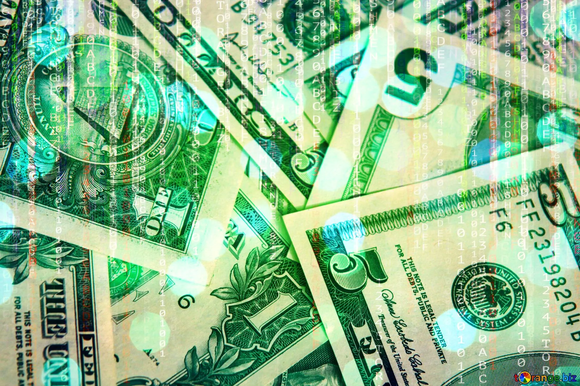 Dollars on the desktop. Background. Digital matrix style background №172057