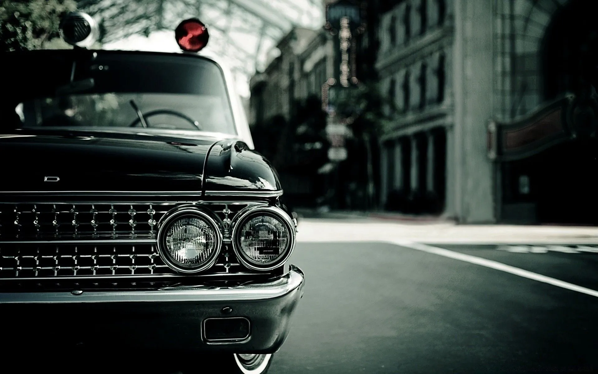 Urban landscape with an old car