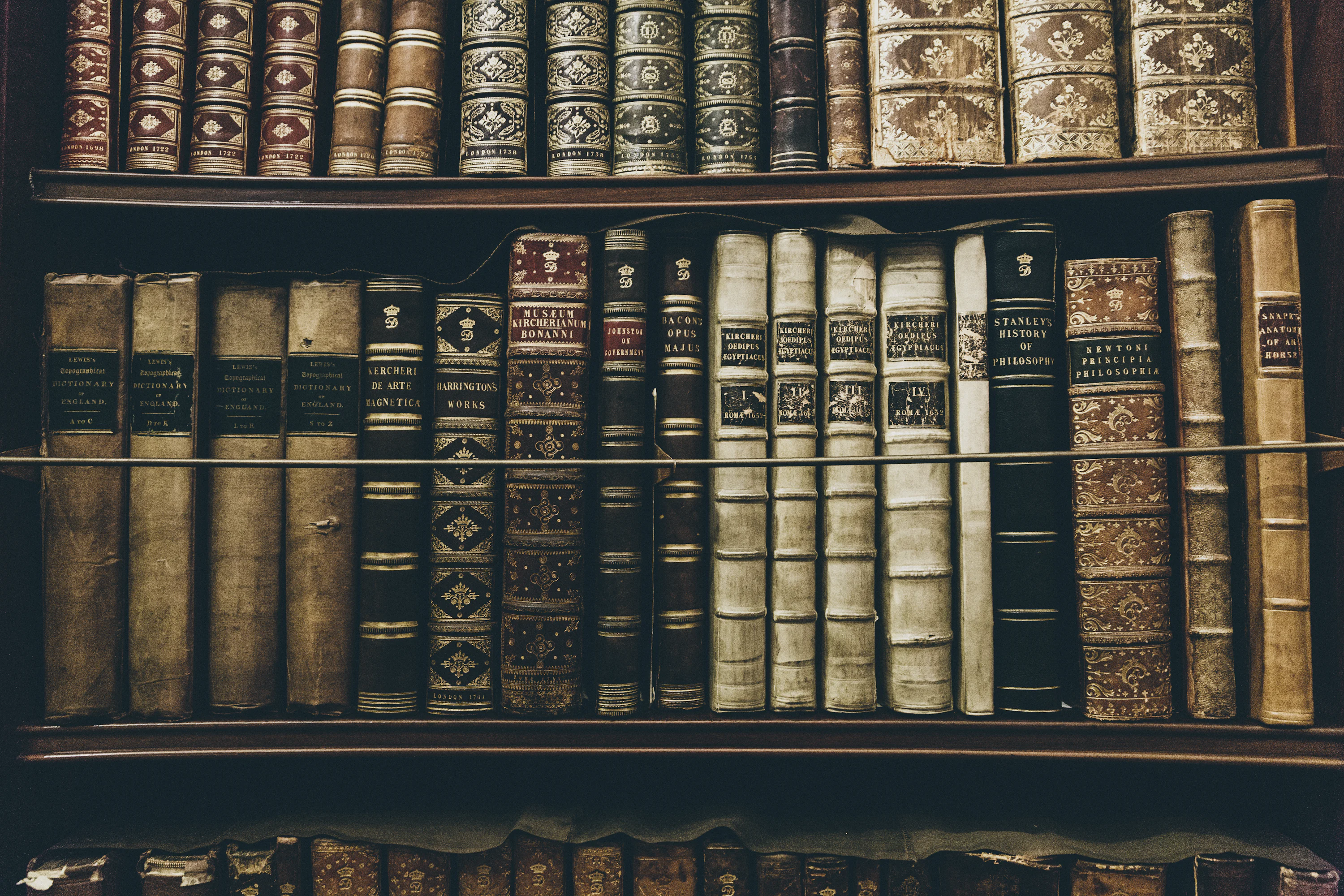 Books filed on bookshelf photo