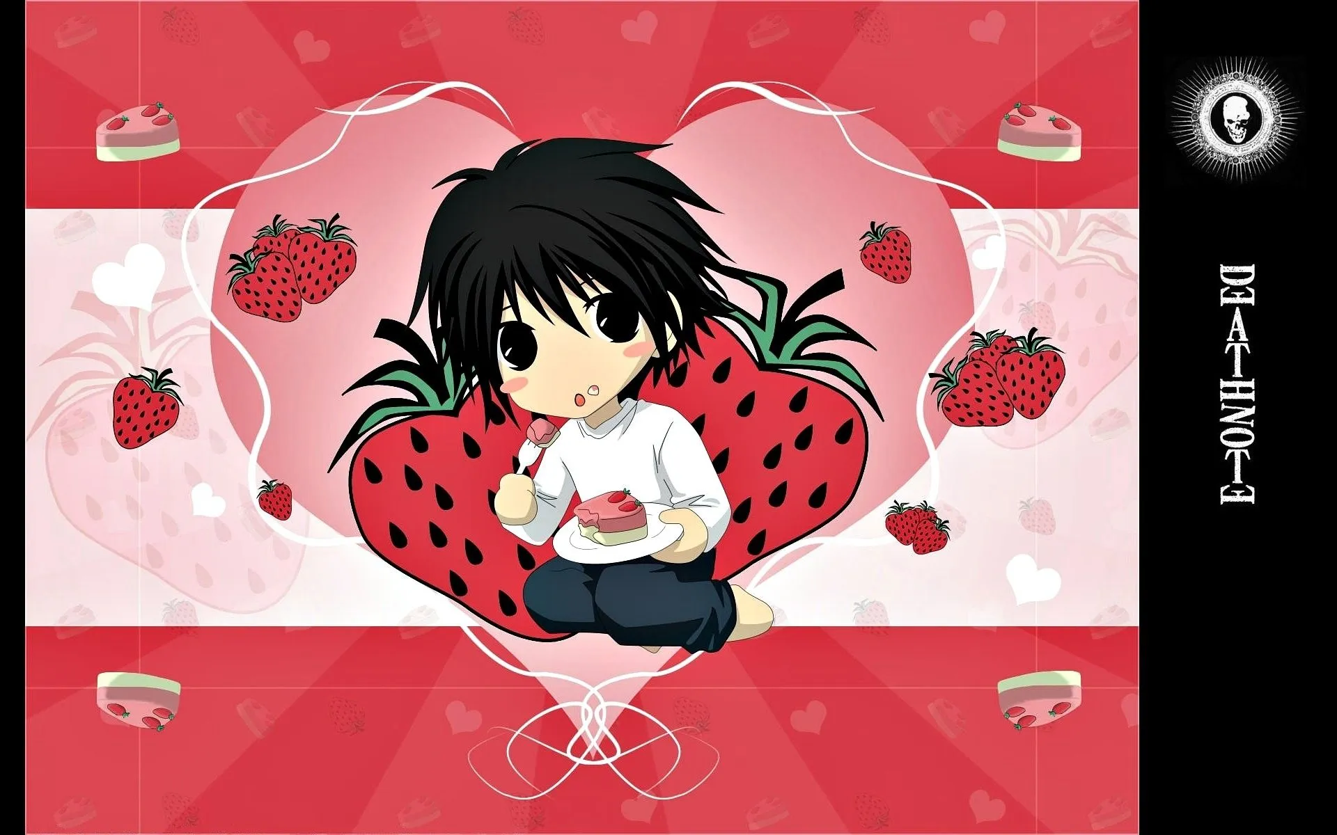 Wallpaper strawberry, hearts, sweets, cake, Death Note, Death Note, chibiki, Ale for mobile and desktop, section сёнэн, resolution 1920x1200