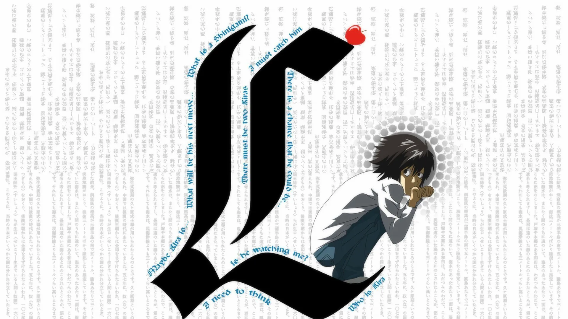 Wallpaper text, apples, characters, Death Note, Death Note, Ale, squats, El Lawliet for mobile and desktop, section сёнэн, resolution 1920x1080