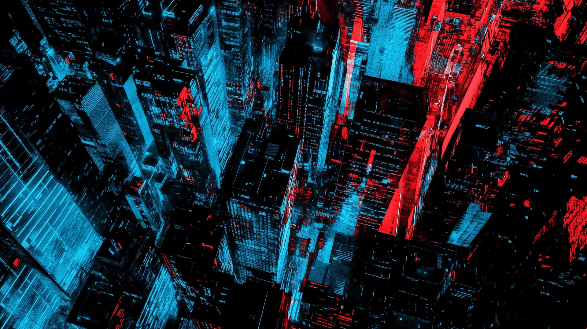 Dark Cyberpunk Cityscape HD Wallpaper in Black and Blue
