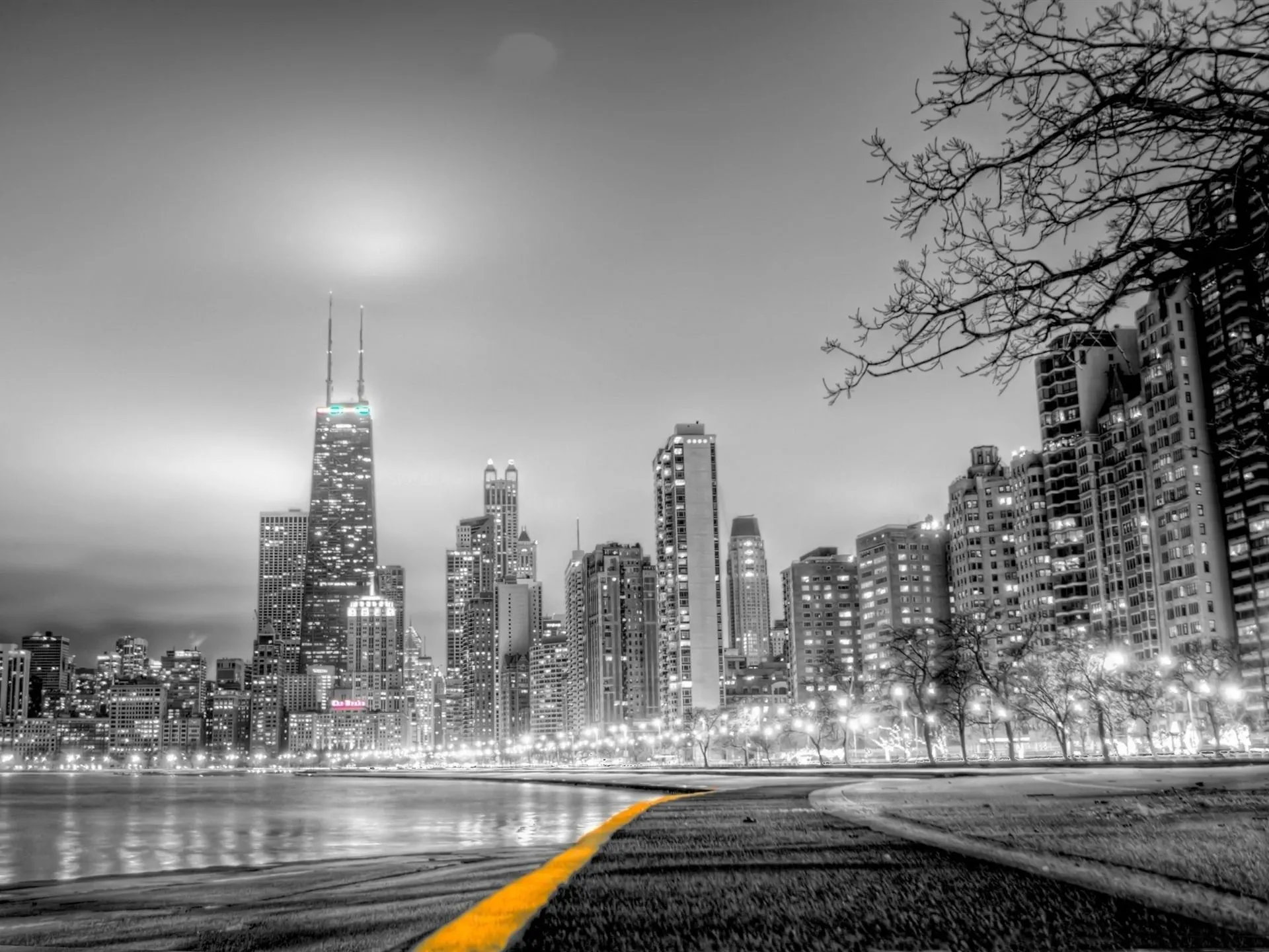 Black White City City Landscape Wallpaper
