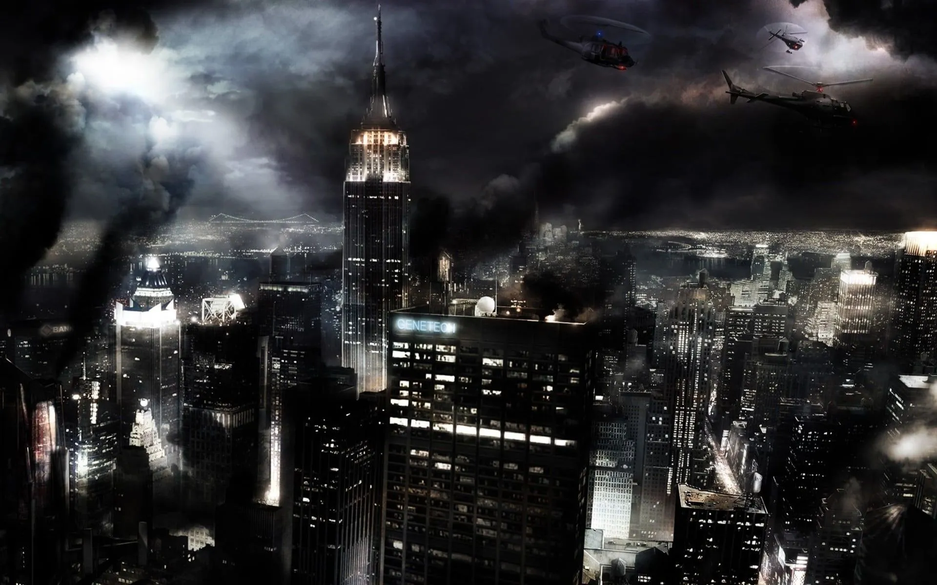 Black and white electric guitar, city, building, apocalyptic, digital art HD wallpaper