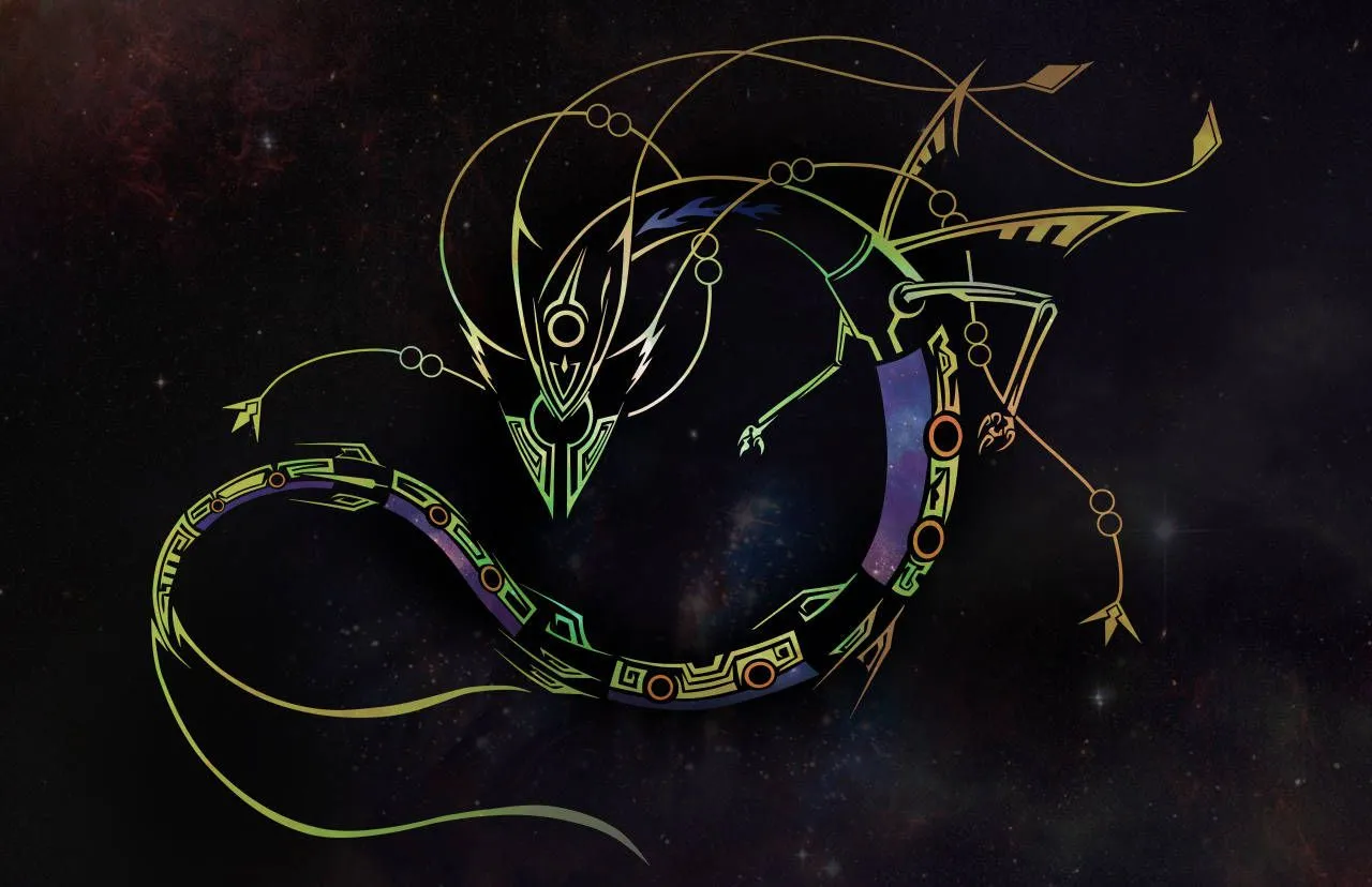 Download The Legendary Rayquaza Shines Brightly In The Night Sky Wallpaper