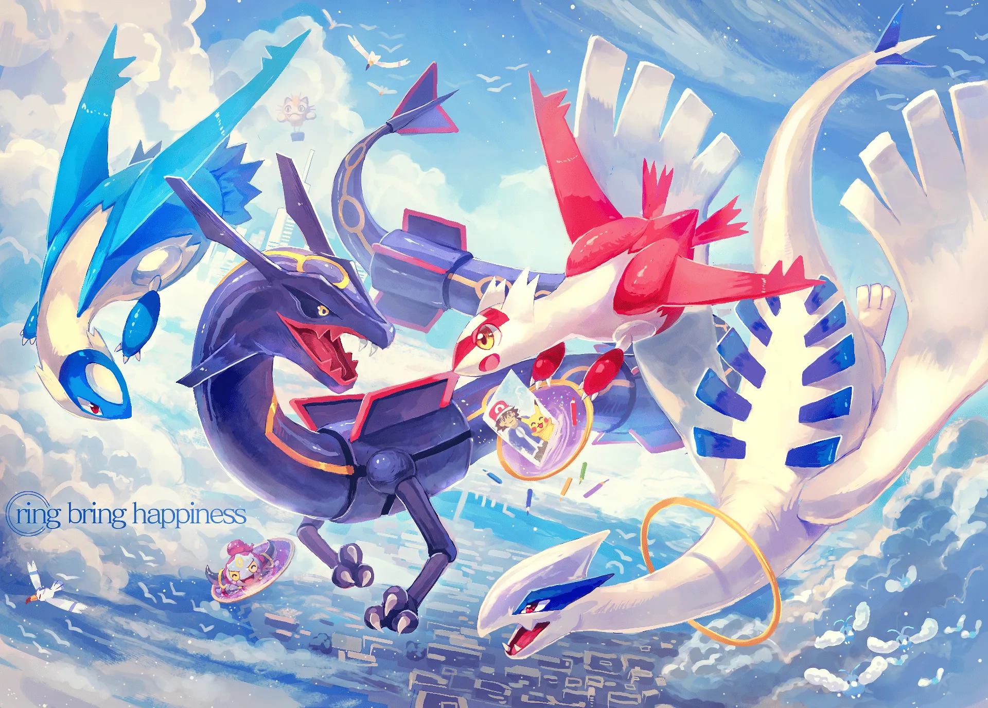 Rayquaza Soaring In A Vibrant Sky Battle HD Wallpaper