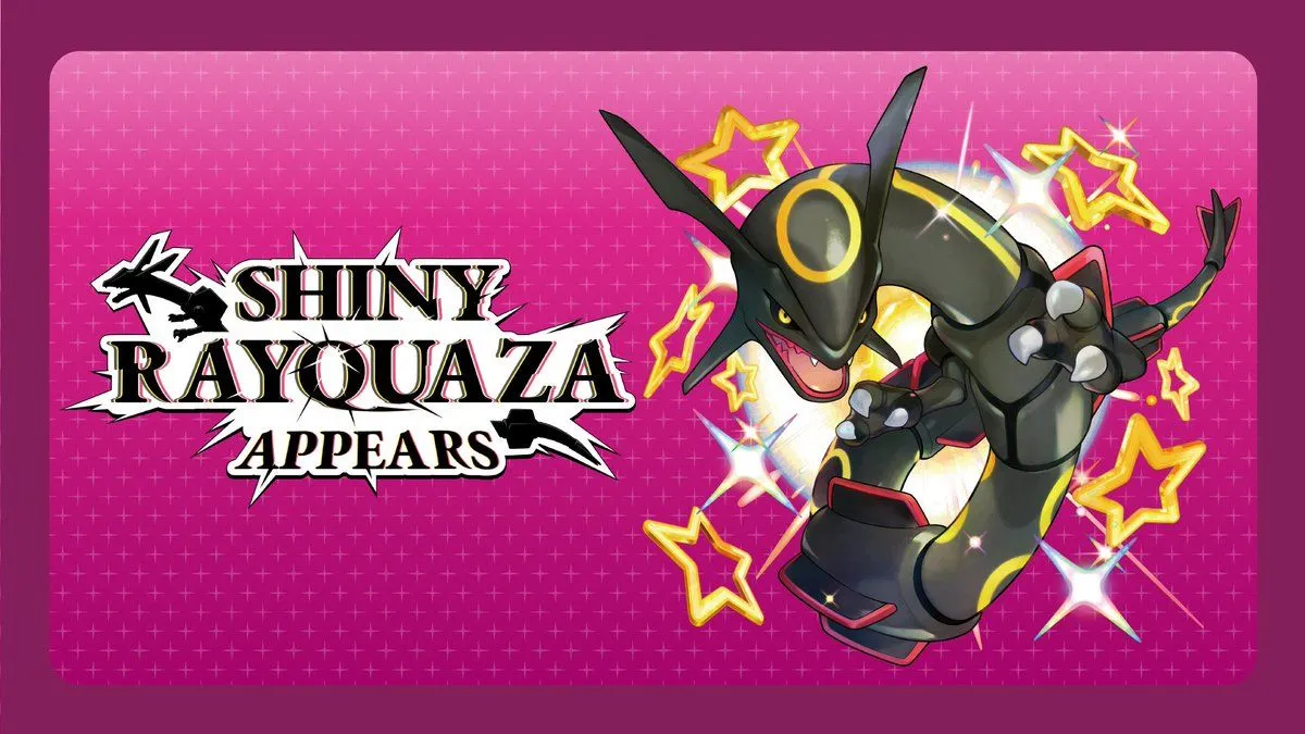 Celebrate Shiny Rayquaza's Upcoming 5 Star Tera Raid Battle Beginning December 19 With This Desktop Wallpaper! ✨