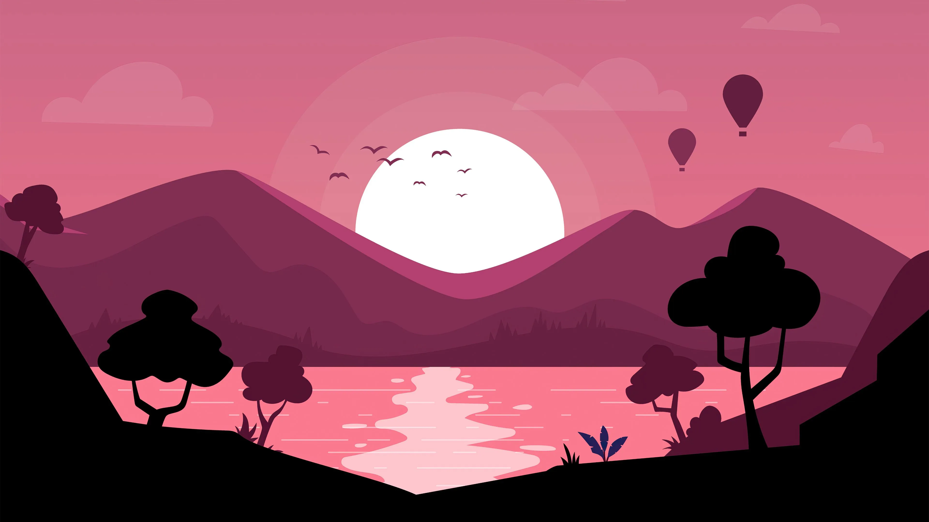 Desktop wallpaper: Sunrise, Minimalist, Artistic, Landscape 4K free download for PC. 1002613