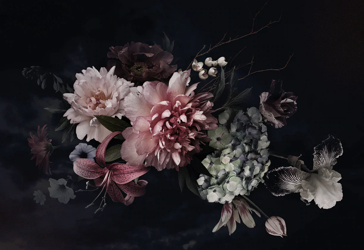 Dark Floral Bouquet Mural Wallpaper