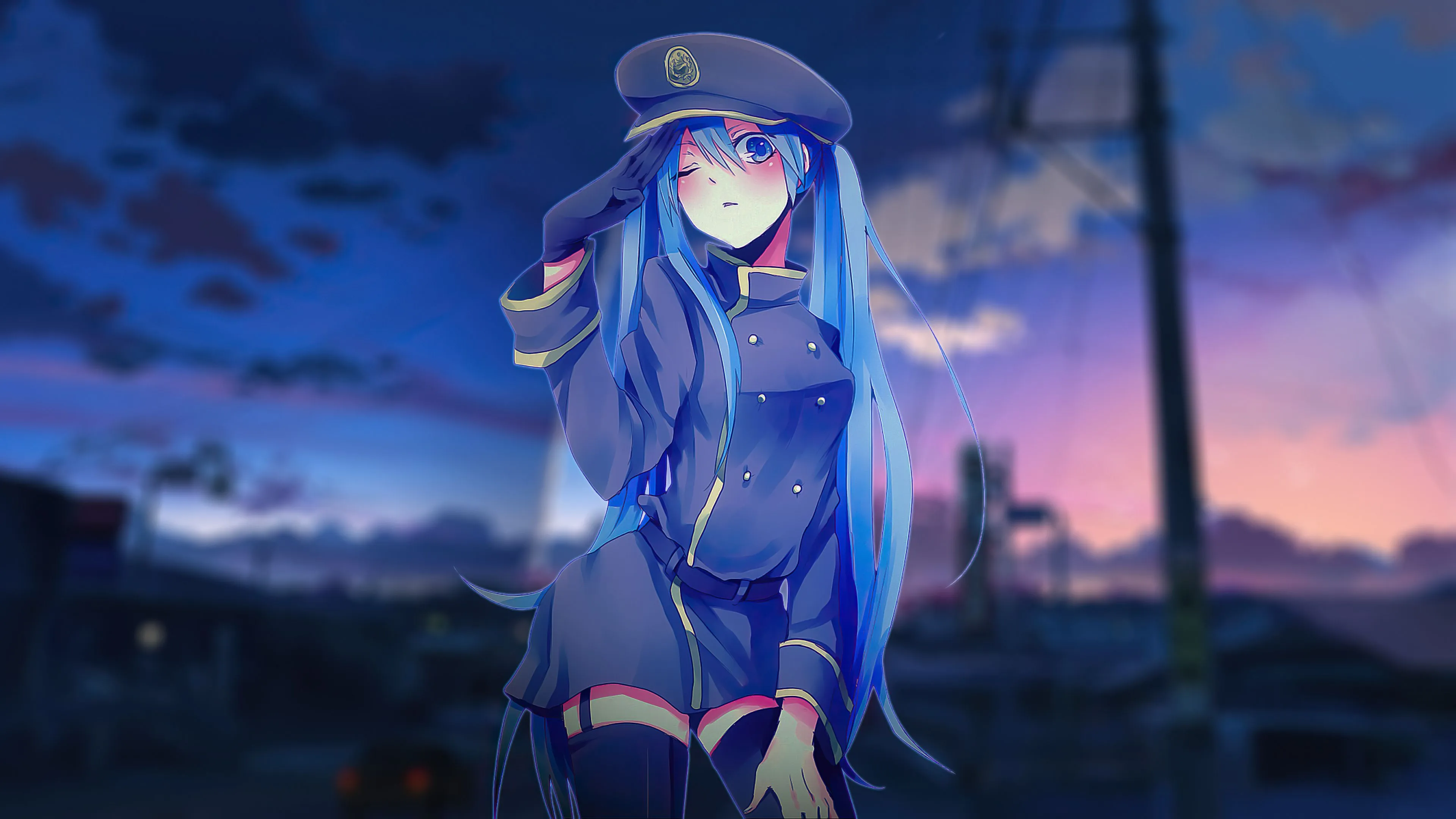 4K Ultra HD Anime Girl with Blue Hair & Eyes in Stylish Uniformx2160