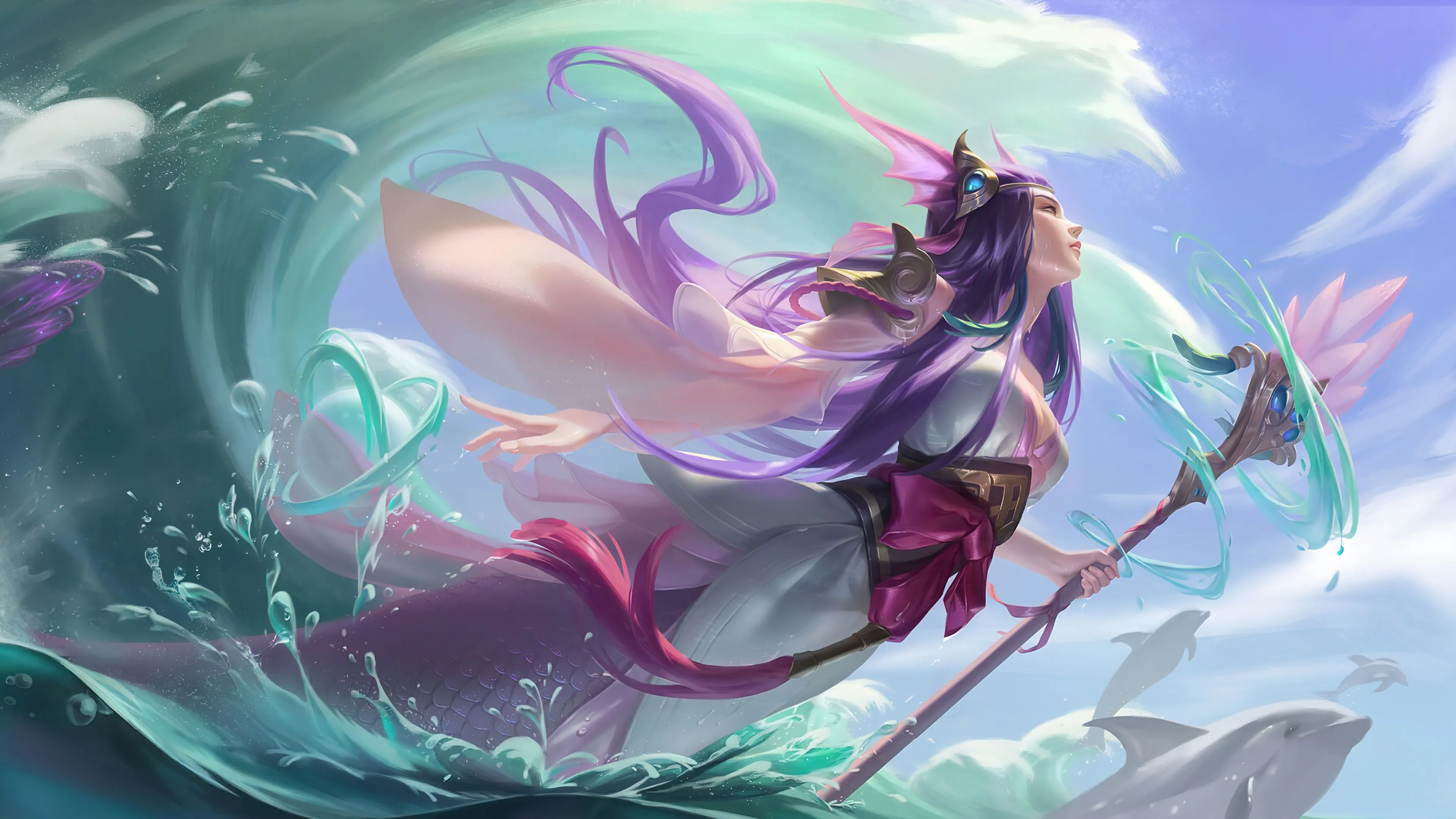 Nami From League Of Legends With Splendid Staff HD Wallpaper