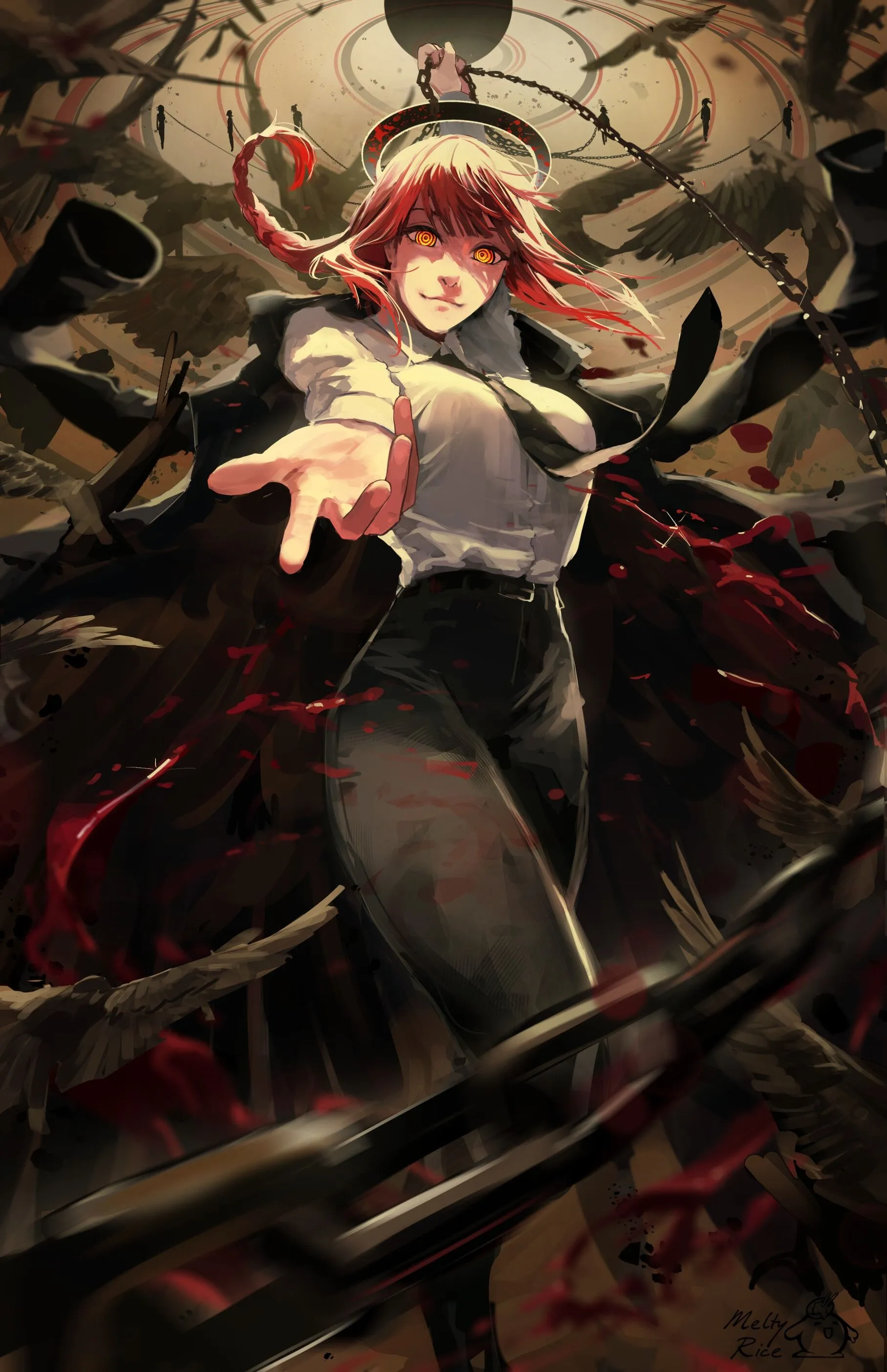 Makima From Chainsaw Man With Chains And Birds HD Phone Wallpaper