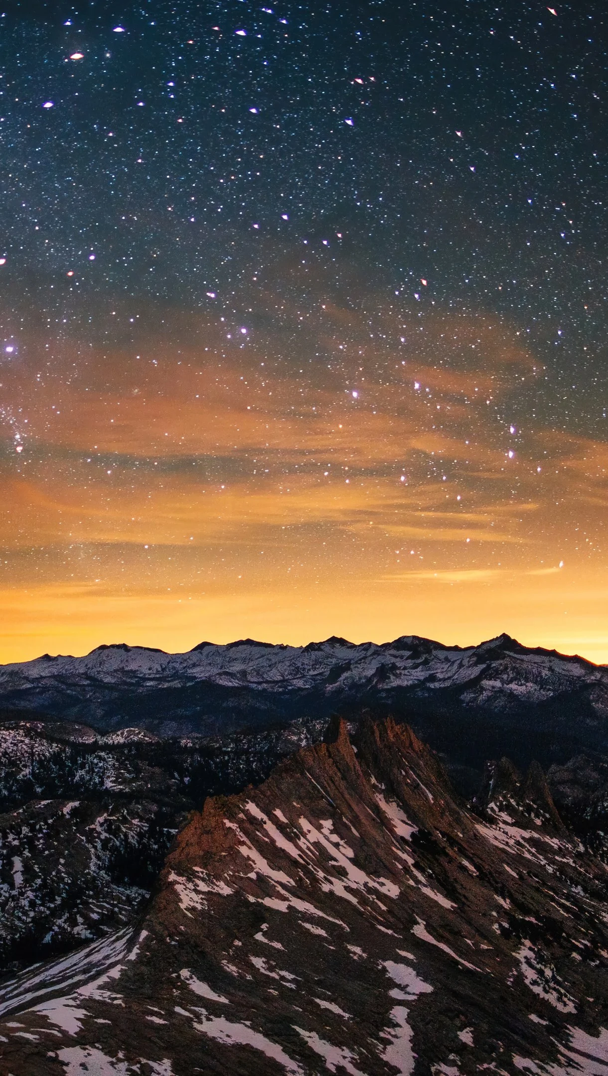 Mountain at sunset underneath the stars Wallpaper 4K for iPhone and Mobile Phone