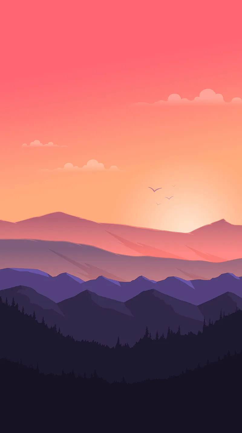 Day, minimal, mountain, mountains, sunset, minimalist, landscape, fog, HD phone wallpaper