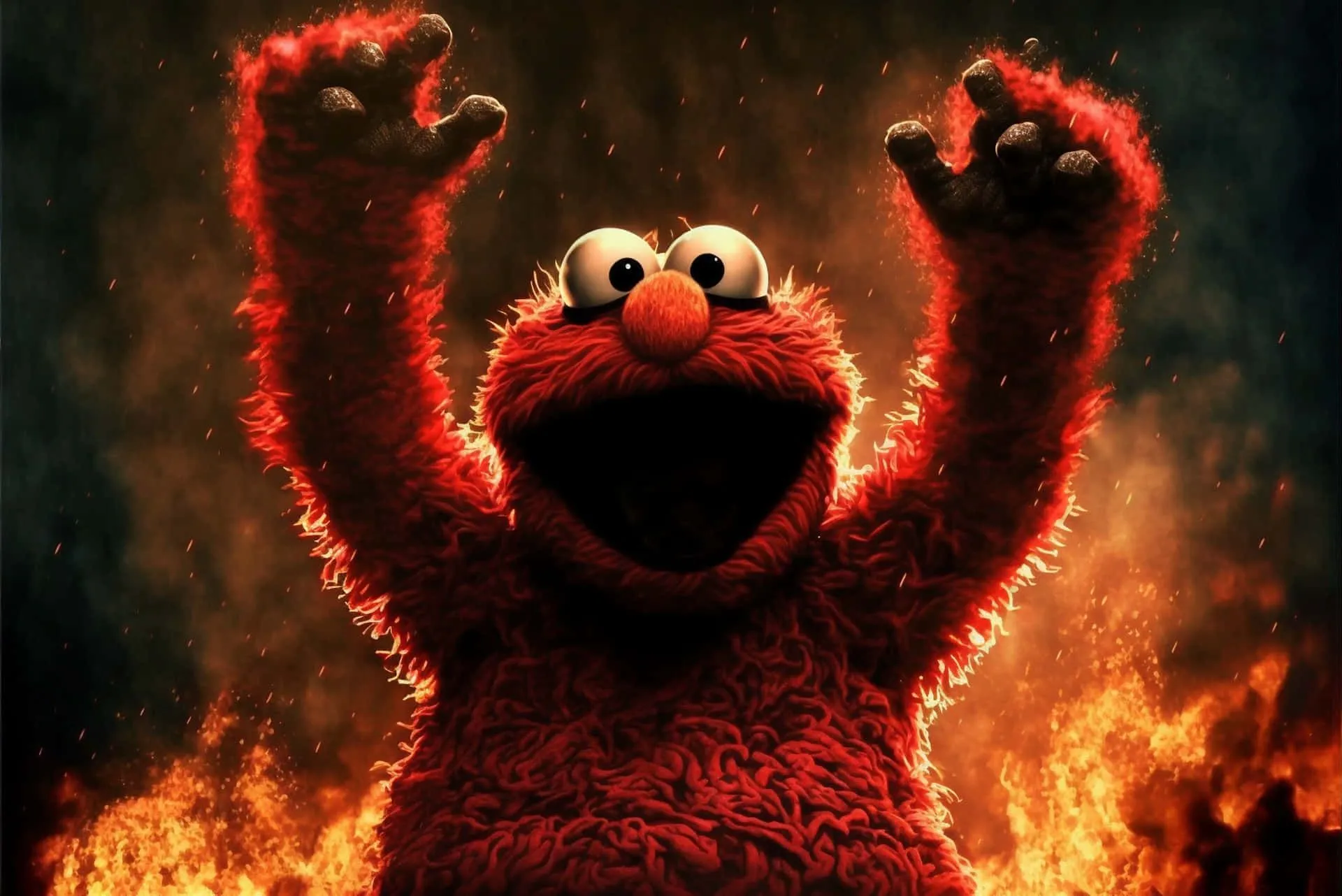 Download Elmo, the lovable red Muppet, smiling against a colorful backdrop