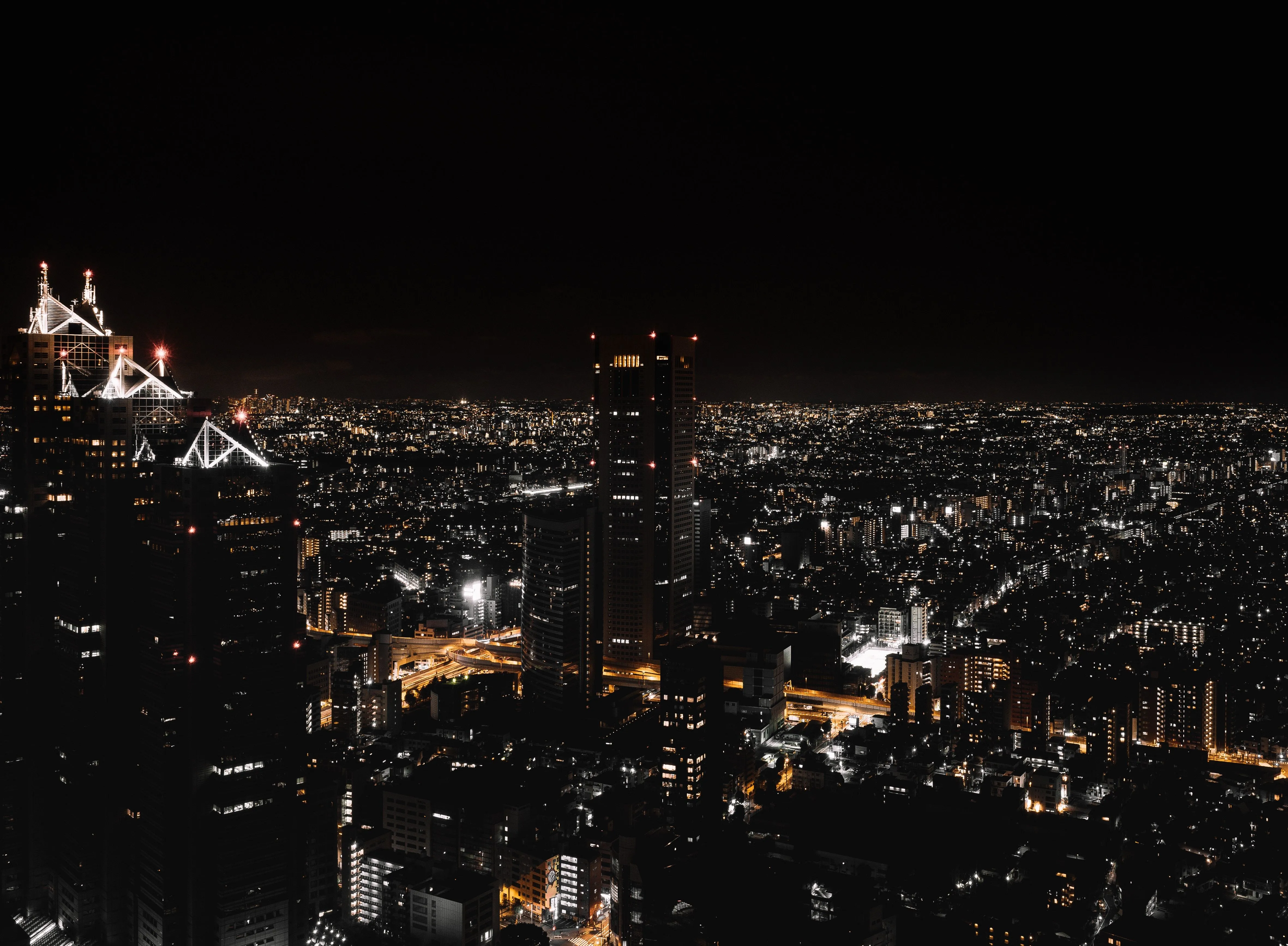 Wallpaper City Skyline During Night Time, Background Free Image