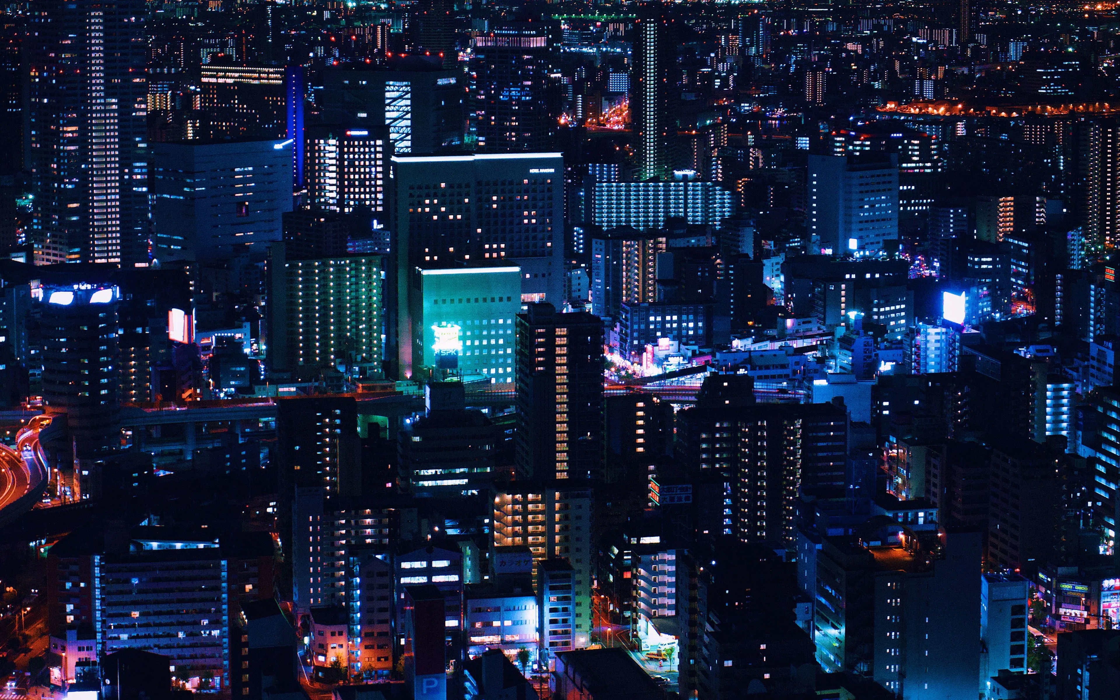 Download wallpaper 3840x2400 night city, city lights, aerial view, lighting, night 4k ultra HD 16:10 HD background
