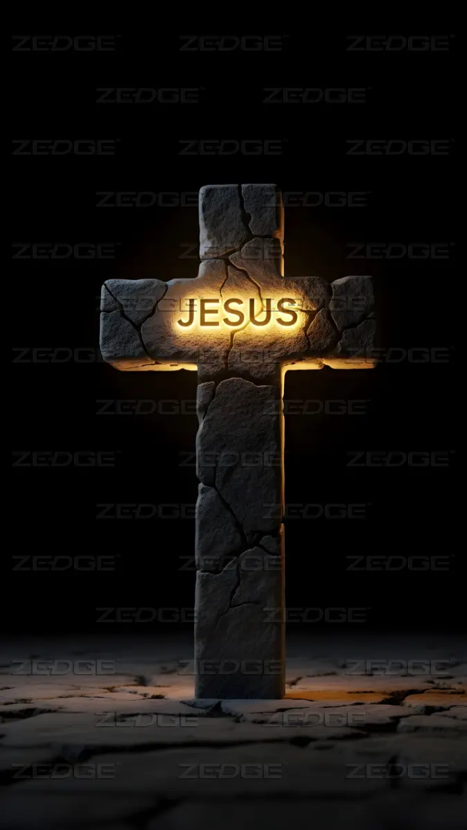 Glowing Jesus name on Stone Cross wallpaper