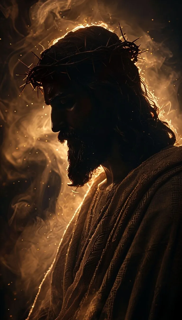 Silhouette of Jesus Christ with Golden Halo Background Mobile Wallpaper