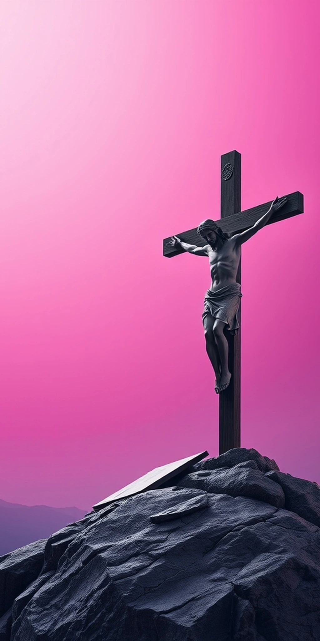 Jesus On The Cross Over A Mountan