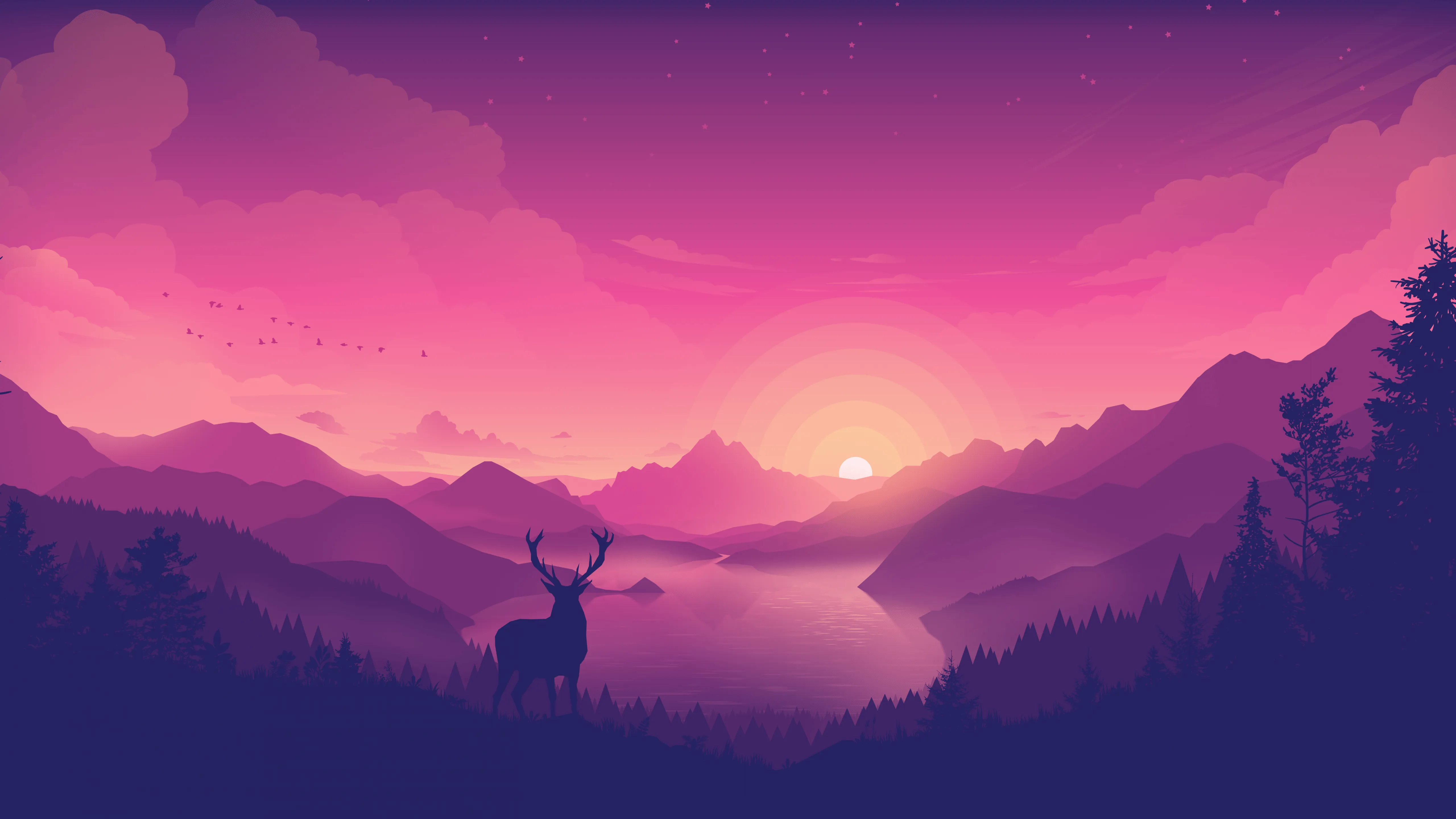 Scenery Wallpaper 4K, Pink, Lakeside, Sunset, Lake