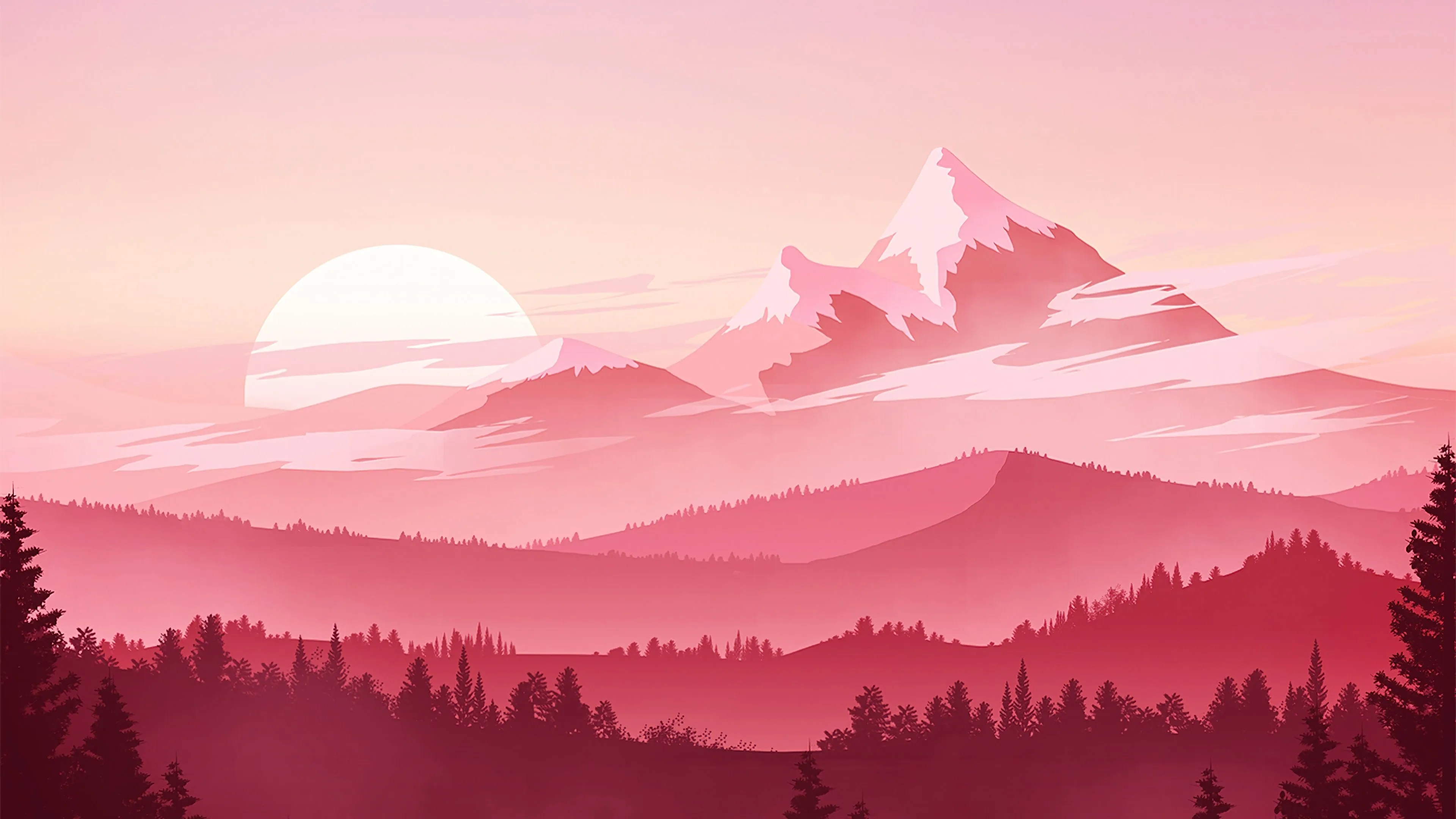 Pink Mountain Scenery With Sunset And Forest 4K, HD Wallpaper