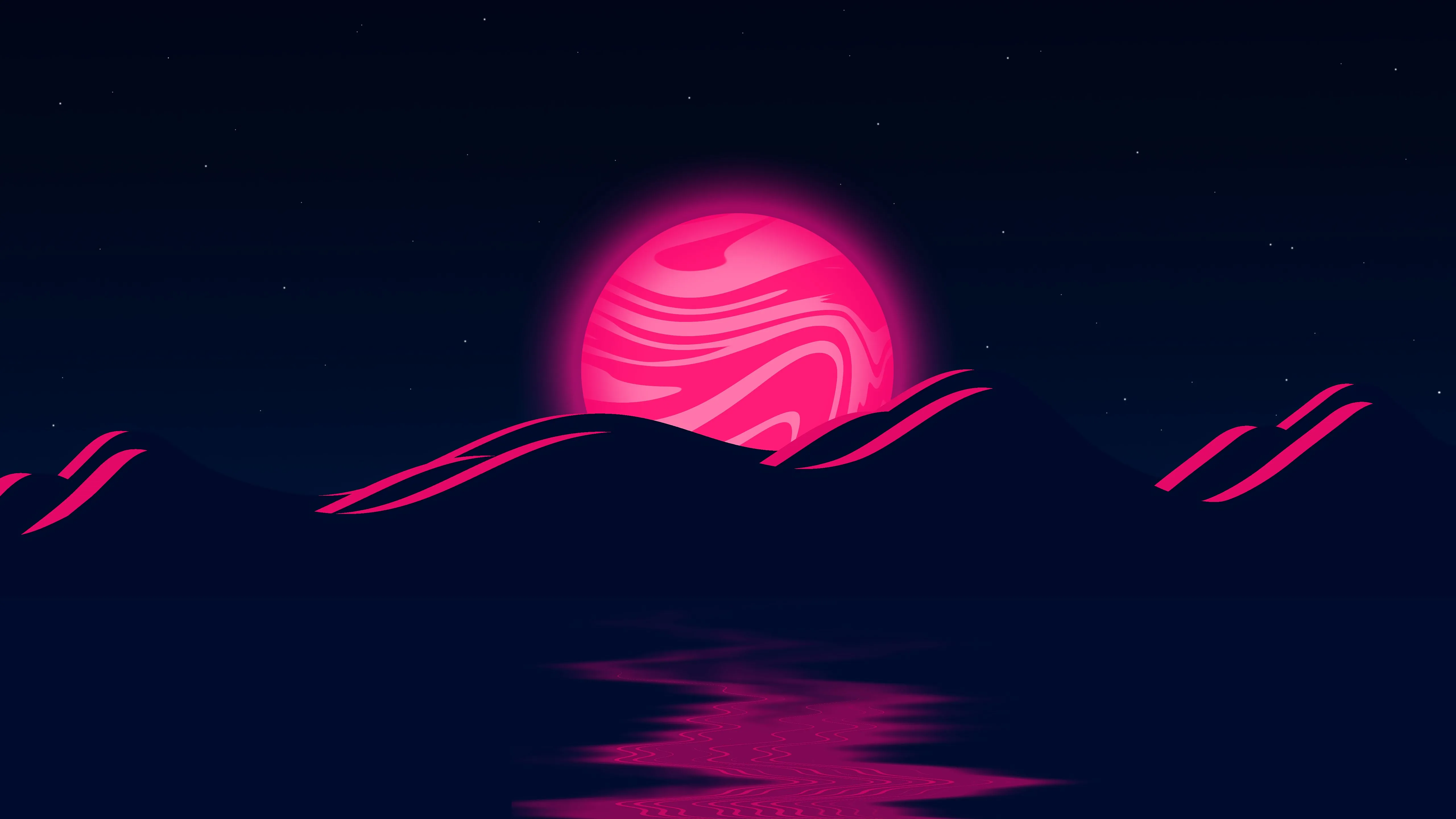 Desktop wallpaper: Mountain, Moon, Pink, Artistic, Landscape 4K free download for PC. 1029131