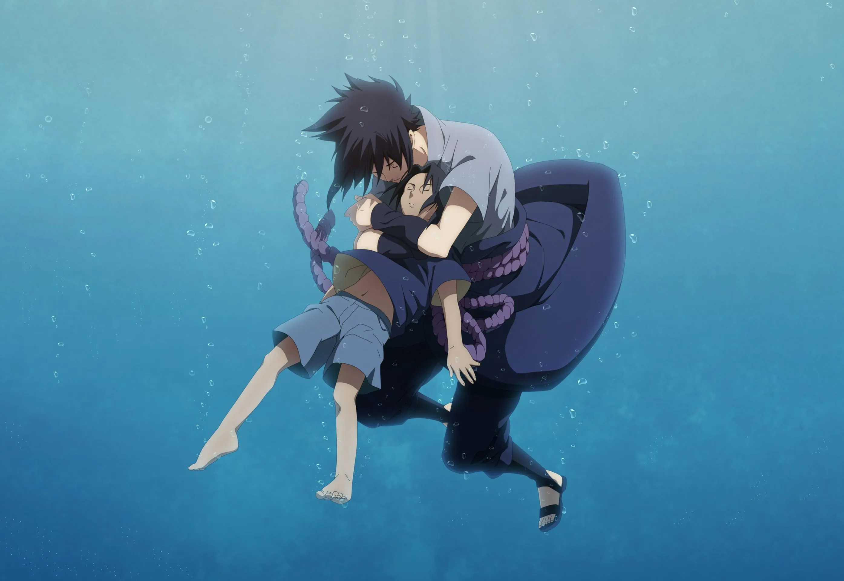 Desktop wallpaper: Itachi Uchiha, Anime, Naruto, Barefoot, Black Hair, Sasuke Uchiha, Underwater 4K free download for PC. 460524