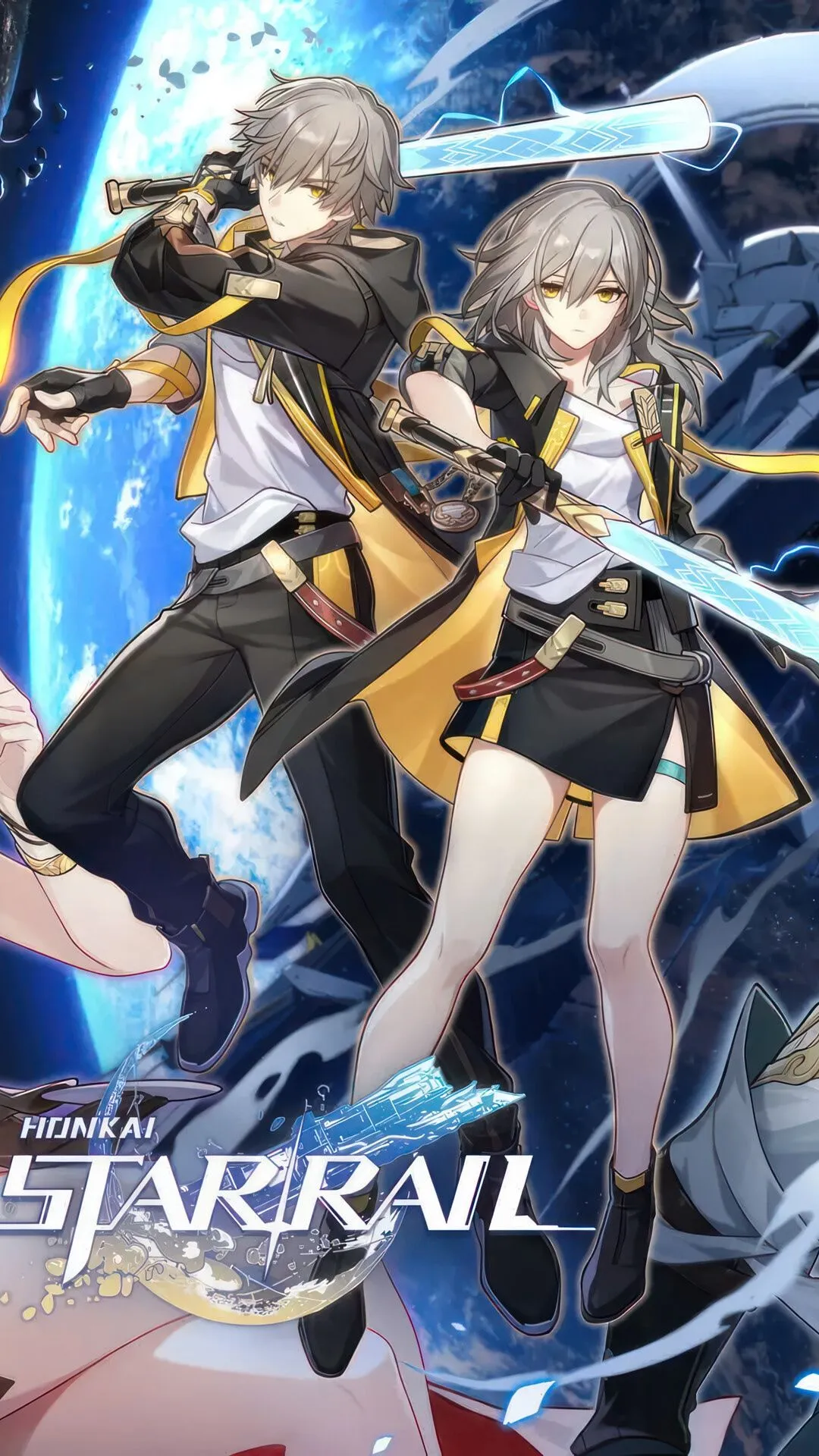 Honkai: Star Rail Characters With Swords And Planet HD Phone Wallpaper