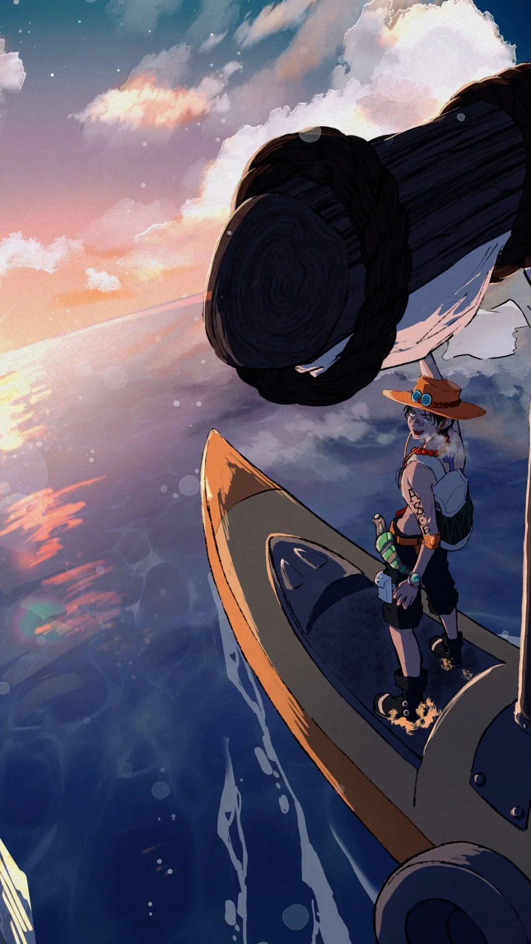 One Piece Adventure: Stunning Anime Phone Wallpaper at Sunset Sea View