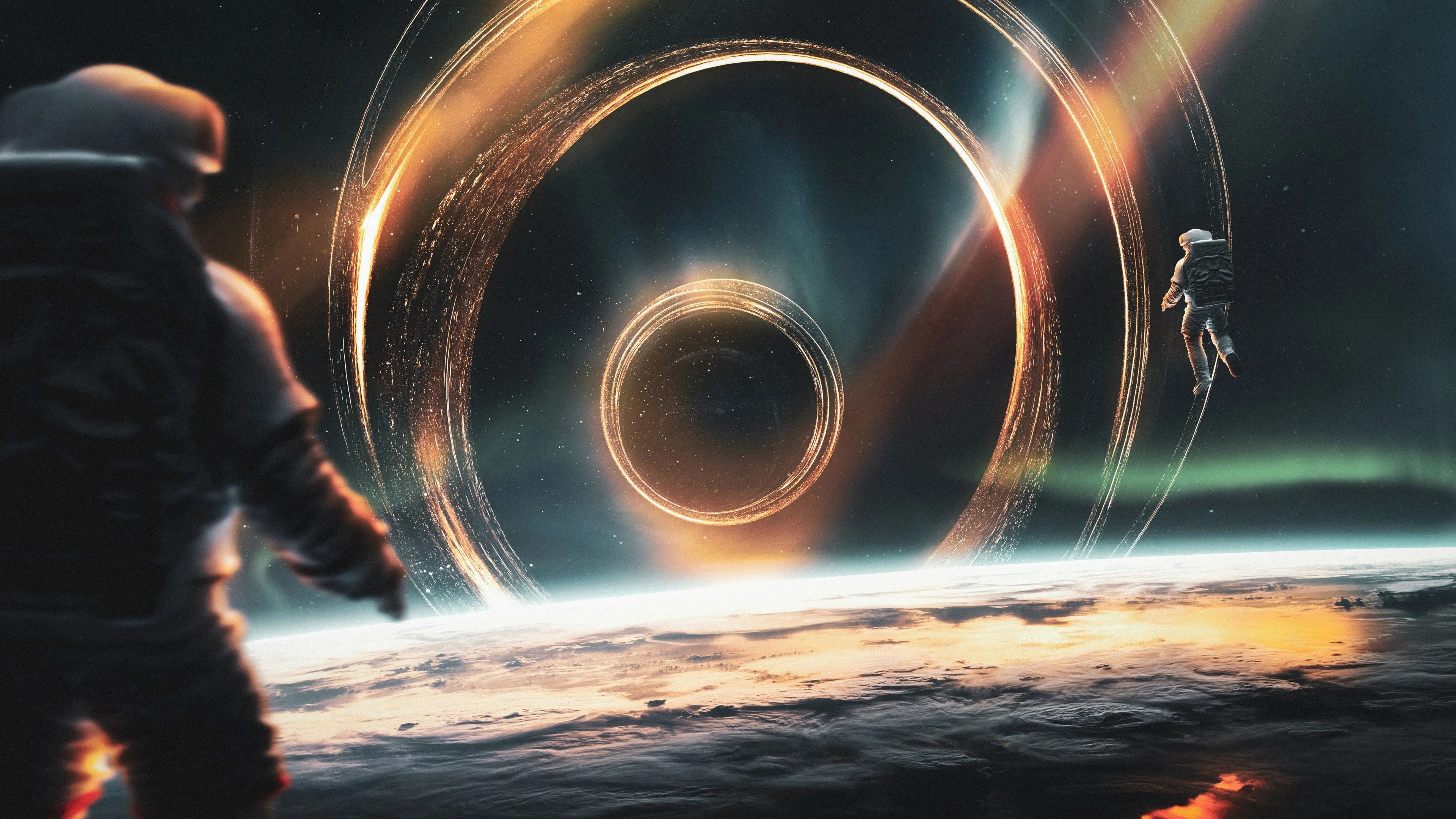 Horizon Wallpaper 4K, Astronaut, Black hole, Astronomy