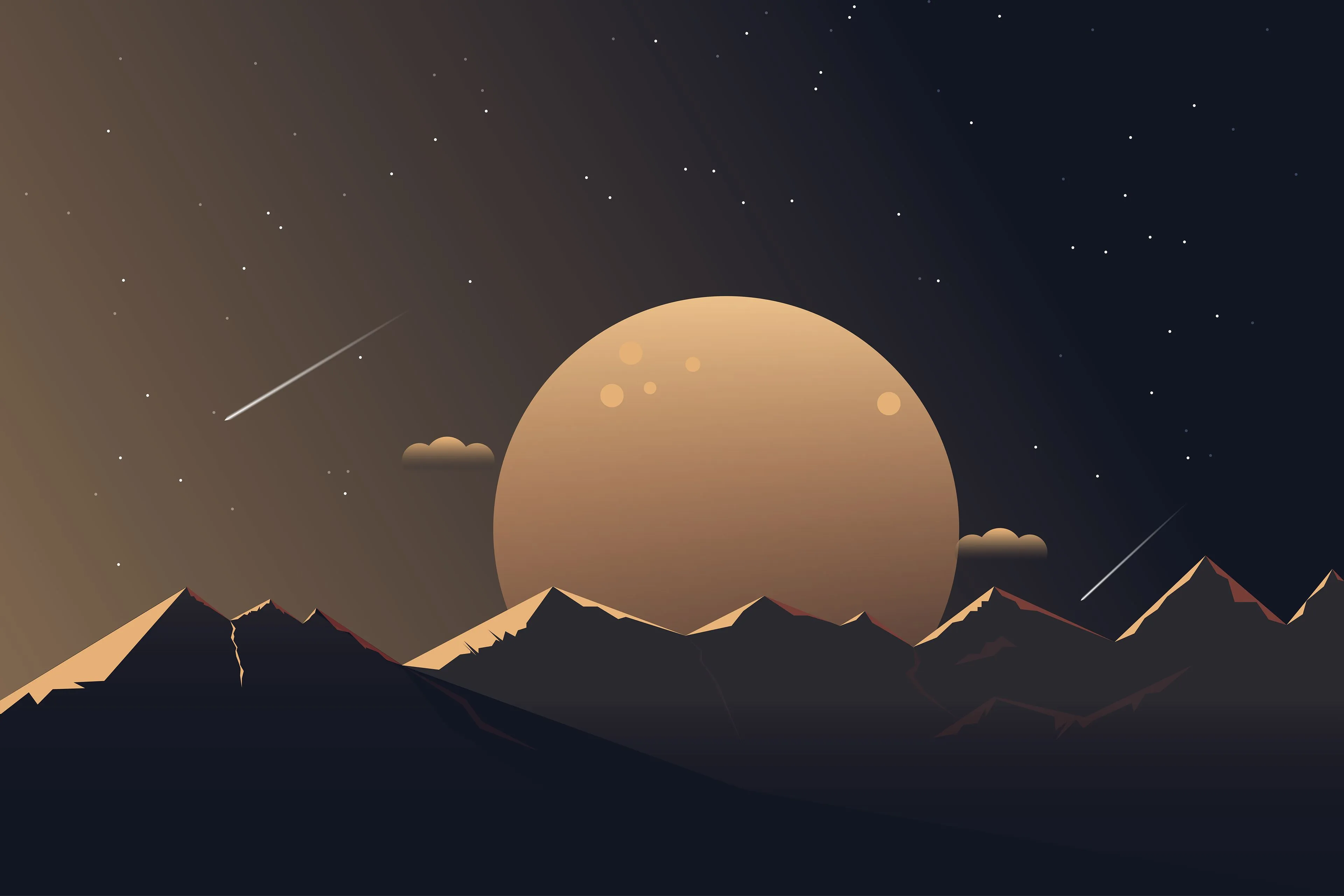 Night Landscape With Moon And Mountains HD Wallpaper