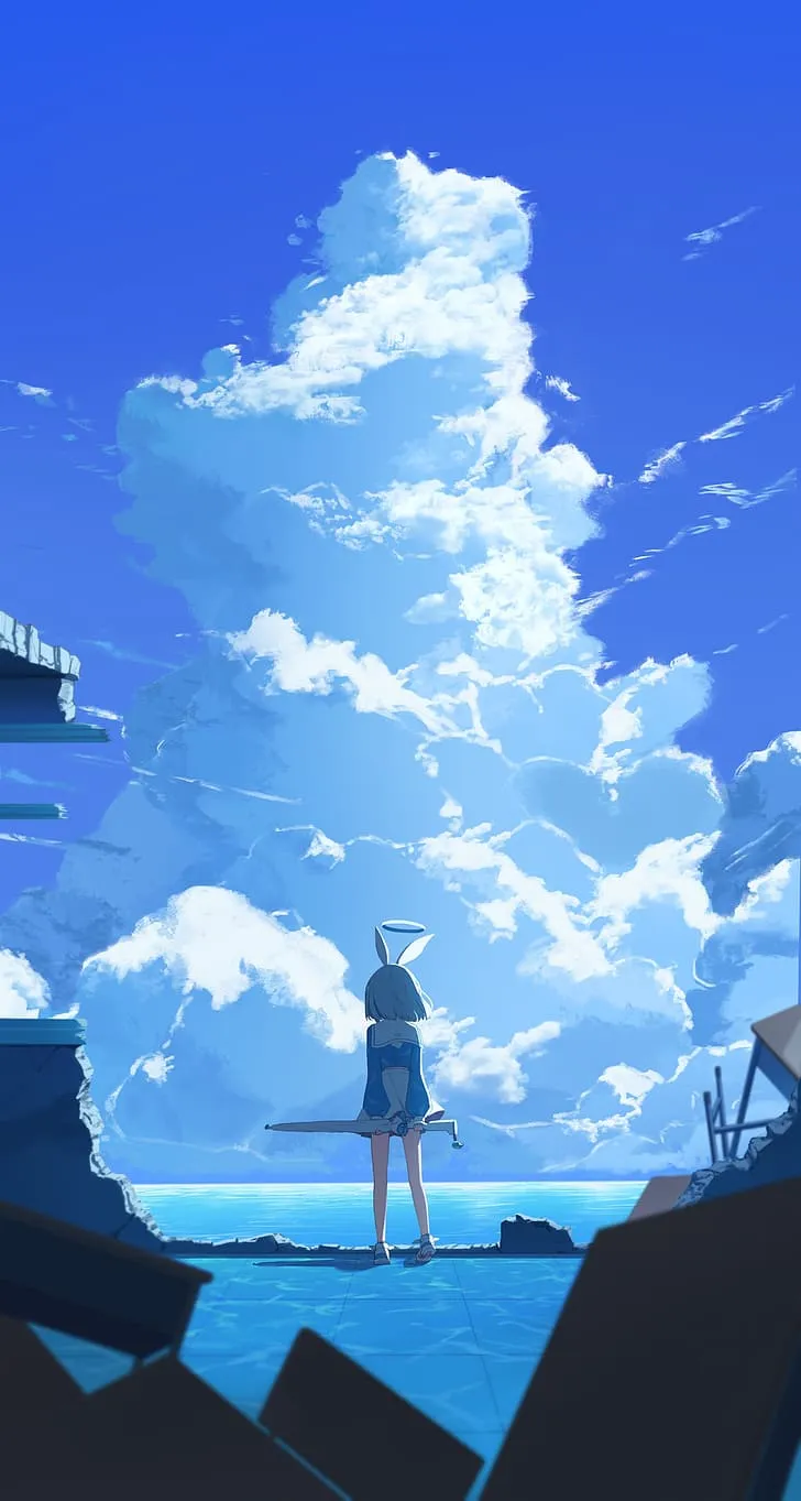HD wallpaper: anime girls, anime games, clouds, portrait display, arona(blue archive)