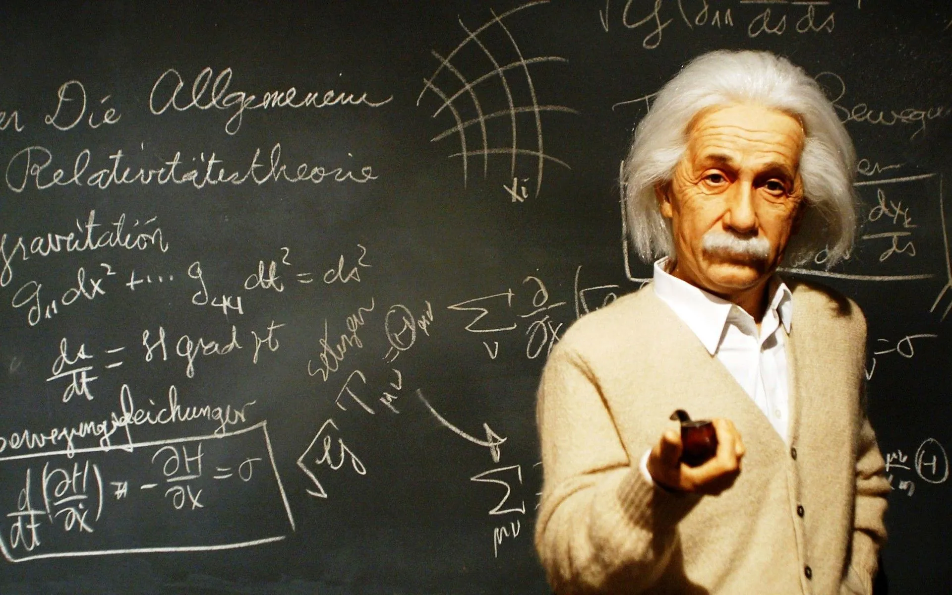 A famous scientist at the blackboard with formulas