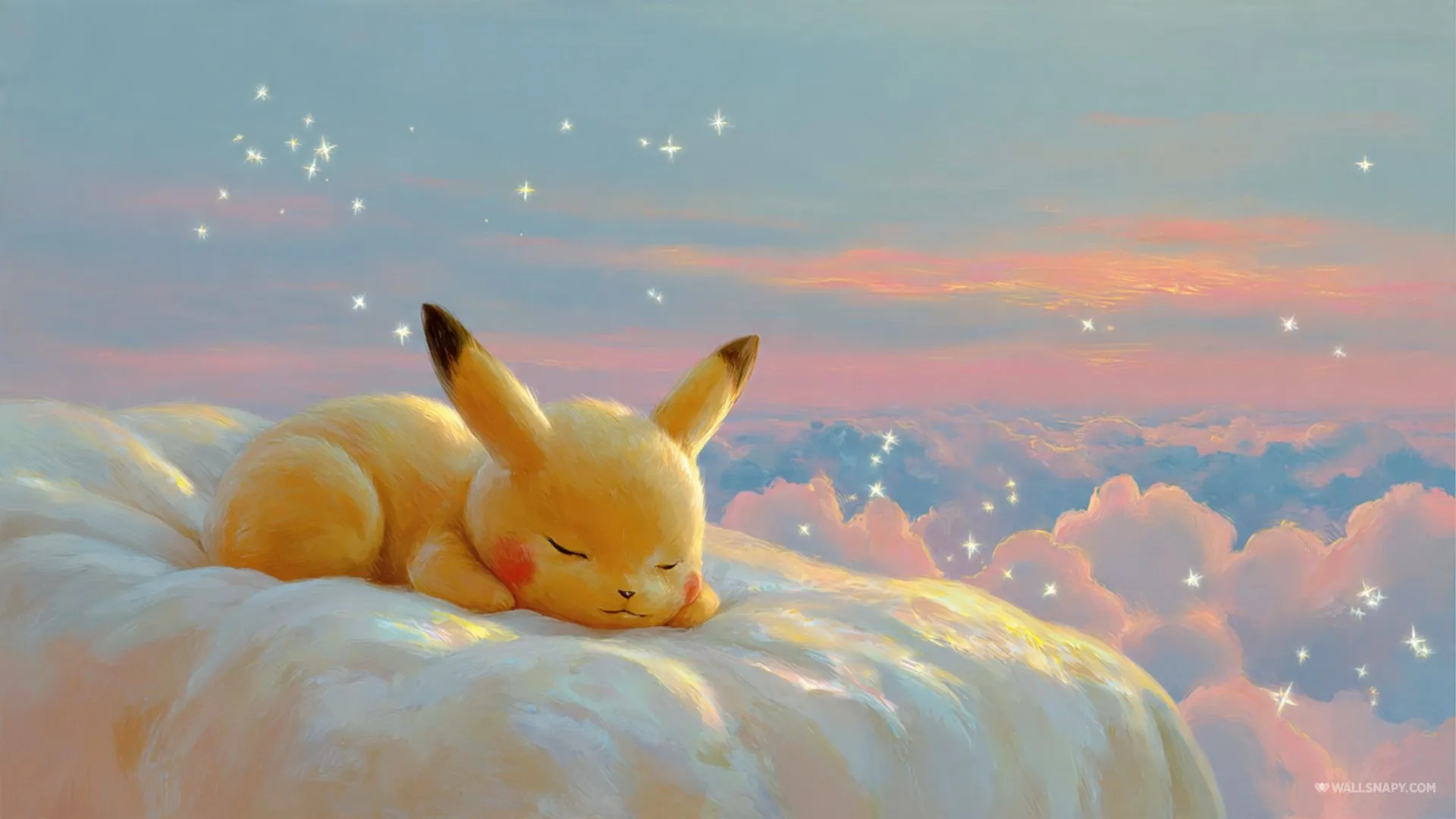 Sleeping pikachu on cloud dreamy sky pokemon pc wallpaper