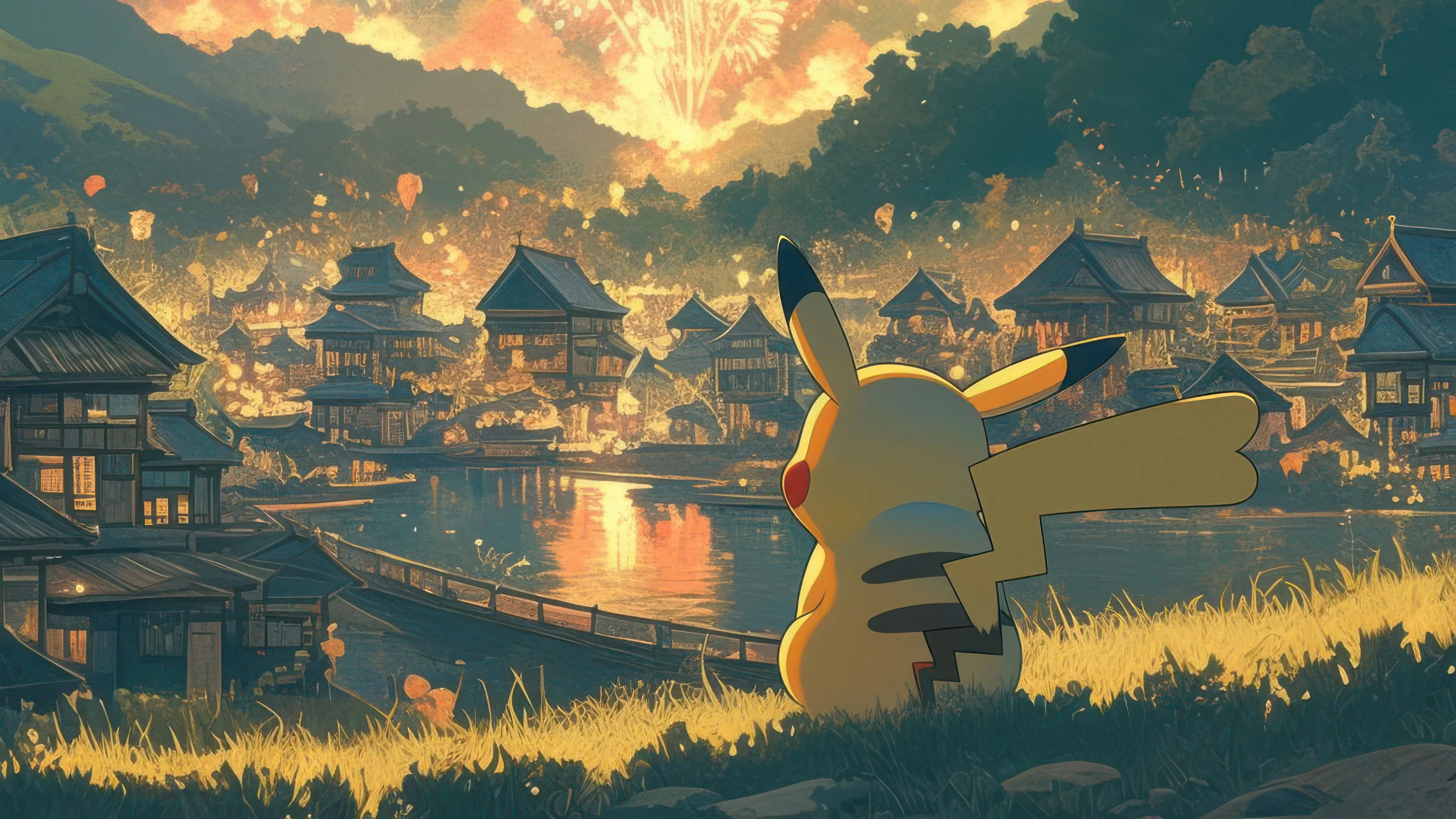 Pikachu Seeing Fireworks Wallpaper, HD Anime Wallpaper, 4k Wallpaper, Image, Background, Photos and Picture