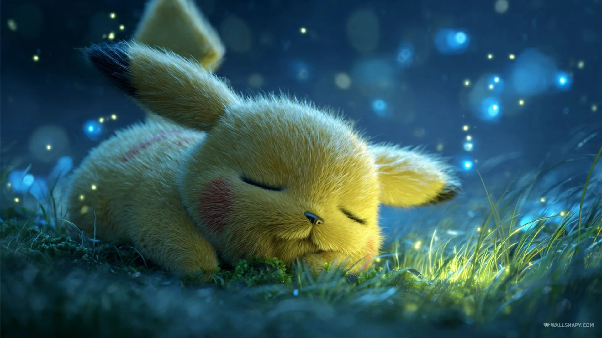 Cute pikachu sleeping light glow pc wallpaper HD free