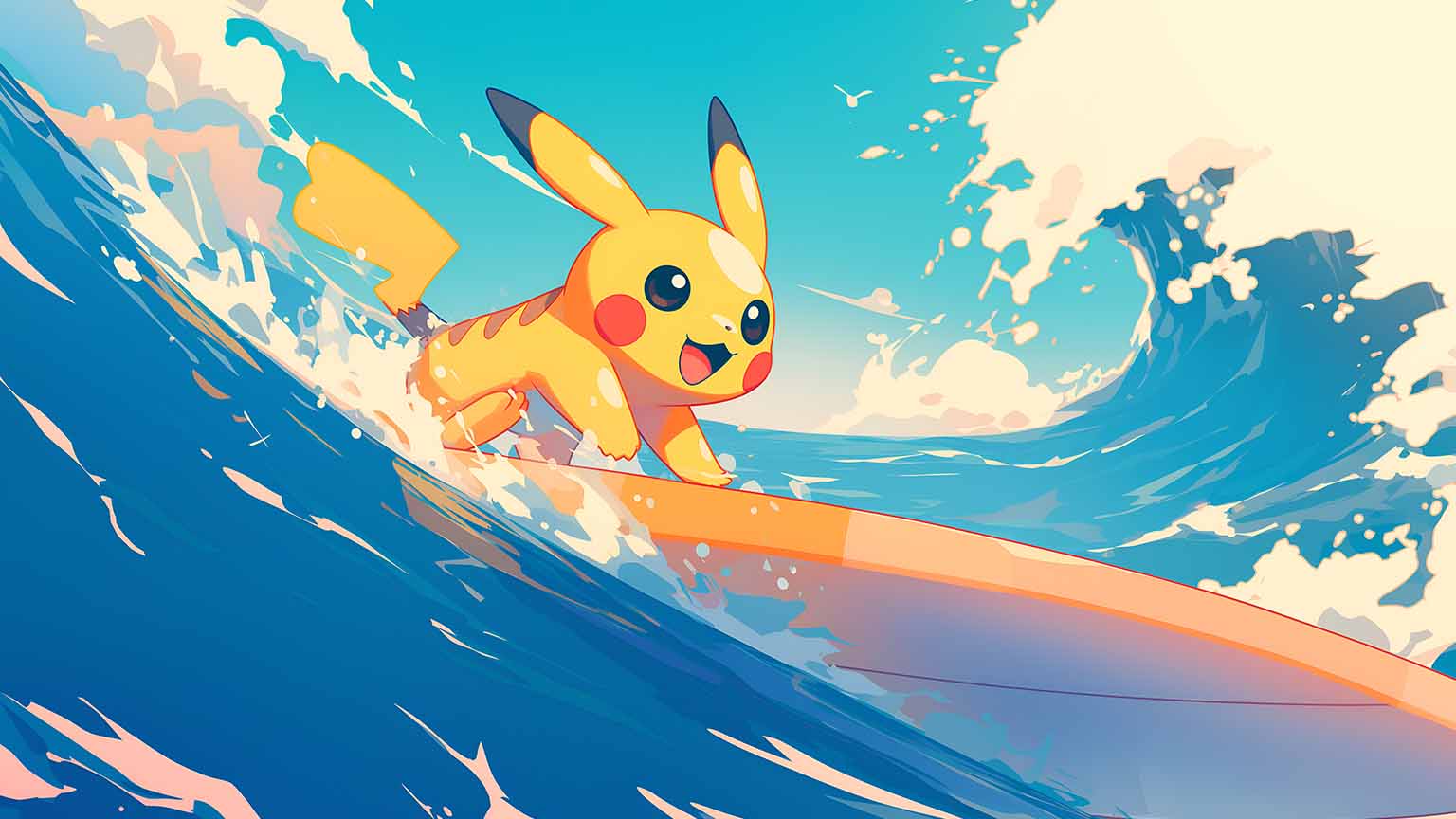 Free Pokemon Pikachu Surfing Wave Desktop Wallpaper 4K