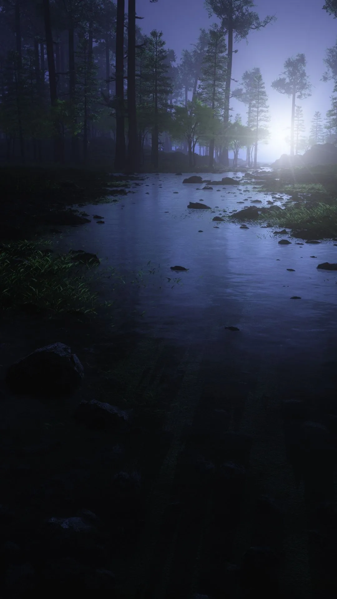 Dark Forest Wallpaper 4K, Water Stream, Trees, Landscape