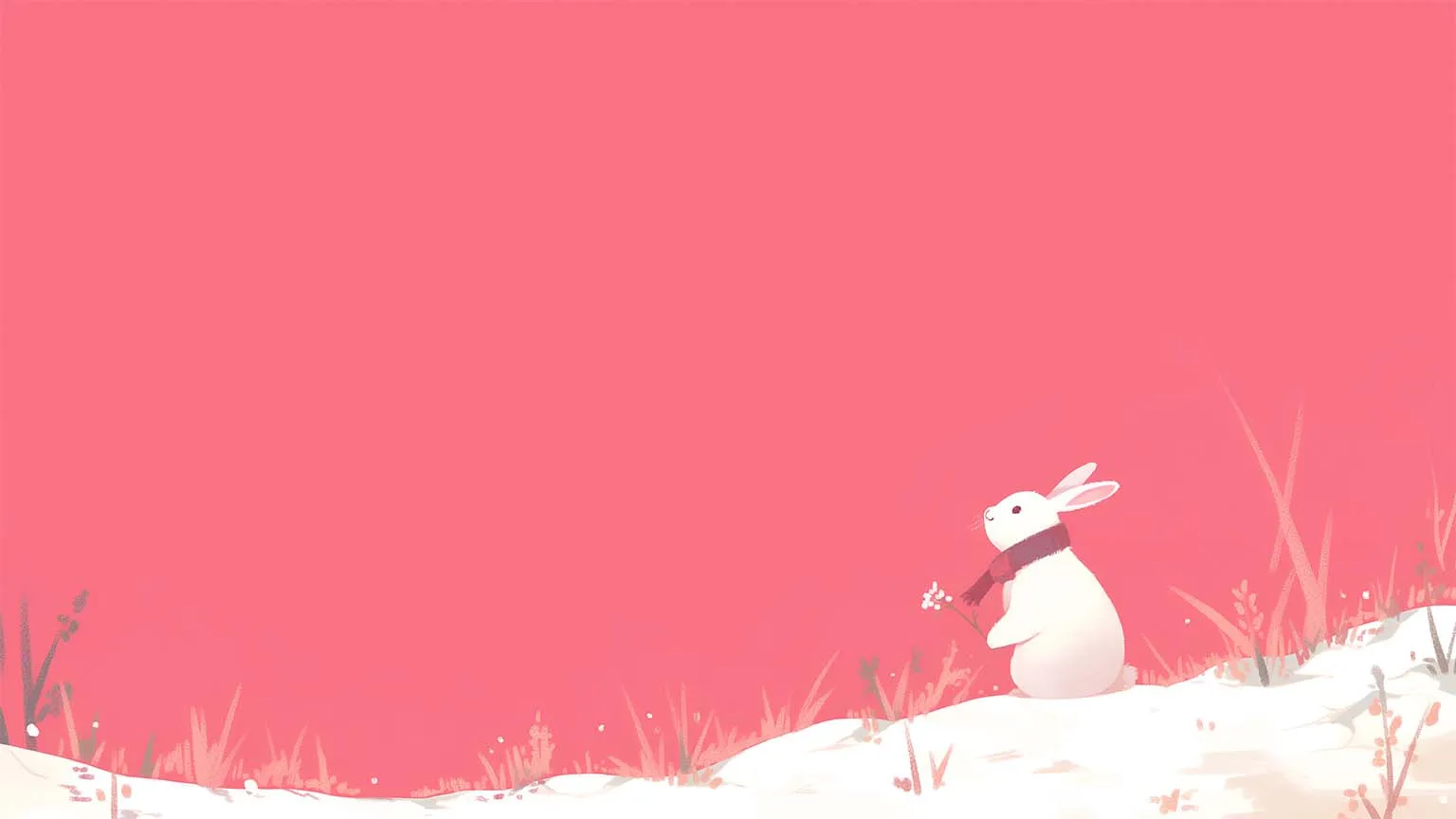 Minimalist Bunny Snow Soft Pink Desktop Wallpaper