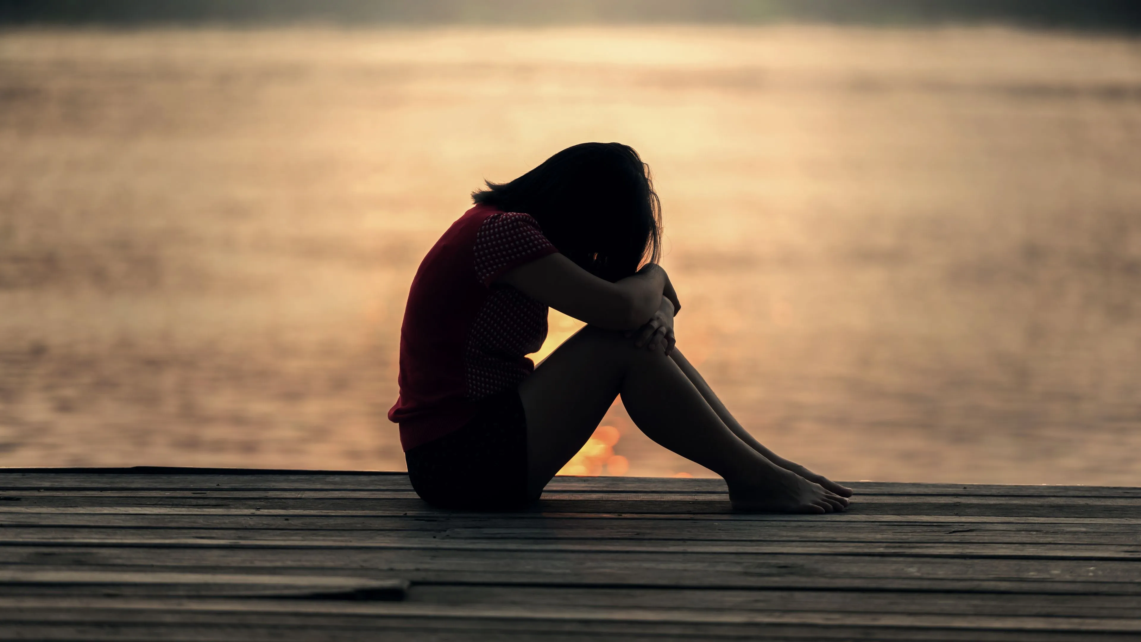 Sad Girl Sitting On Dock Silhouette 4K , HD 4k Wallpaper, Image, Background, Photos and Picture