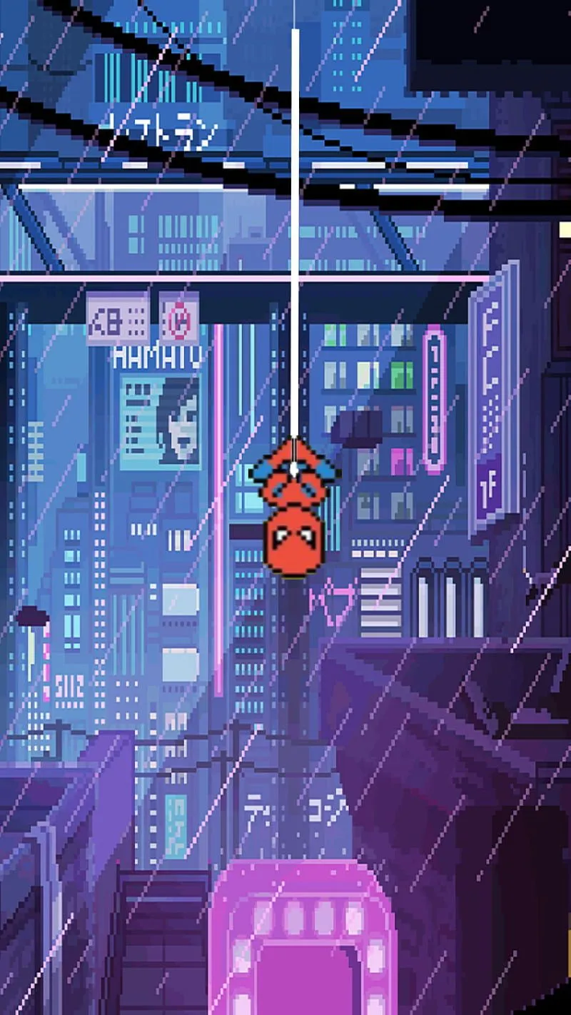 Spiderman pixel art, electric blue, japan, neon, neon pixelart, superhero, film, HD phone wallpaper