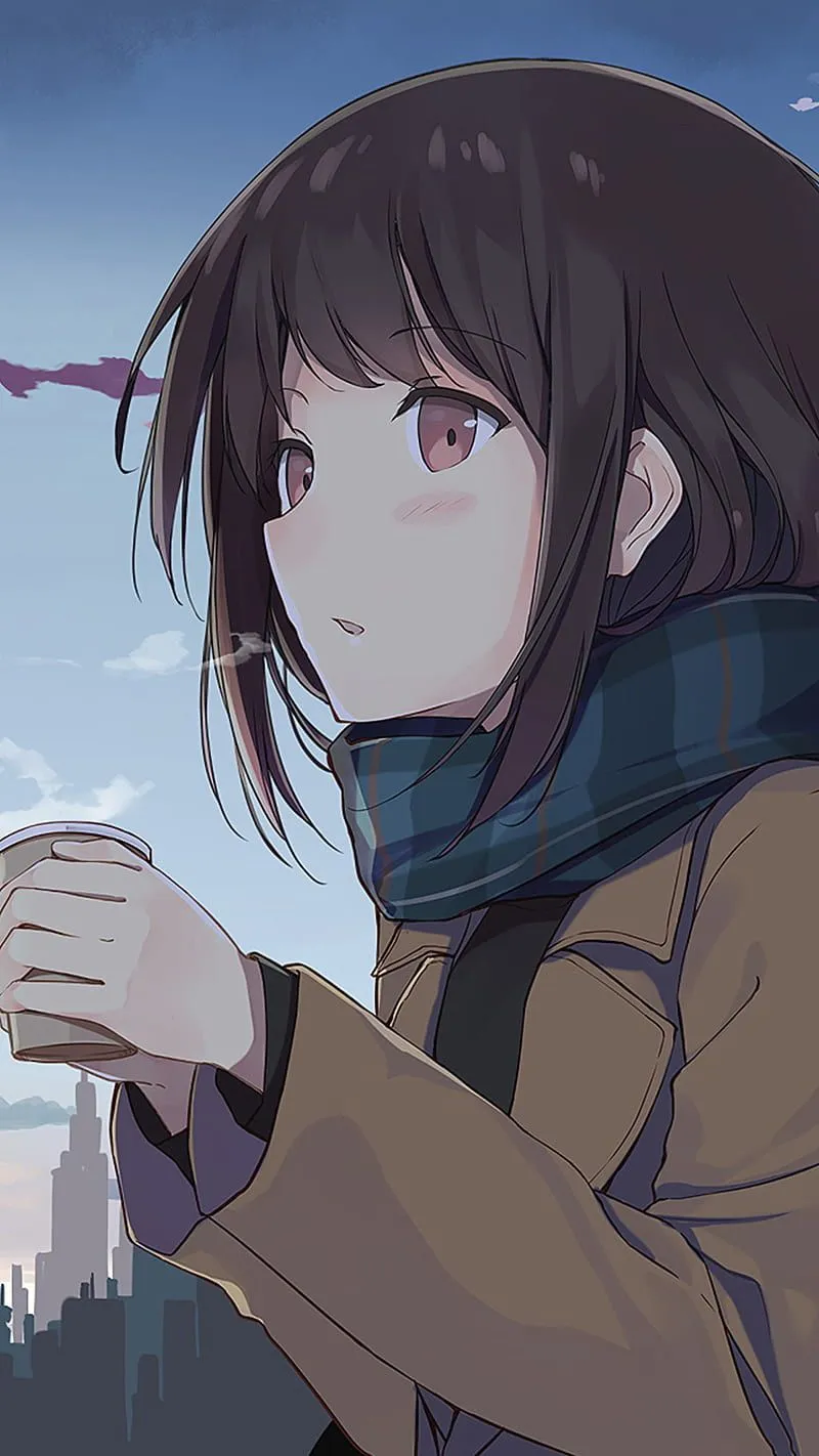 Anime Girl Holding Tea Outside iPhone 7, 6s, 6 Plus, Pixel xl, One Plus 3, 3t, HD phone wallpaper