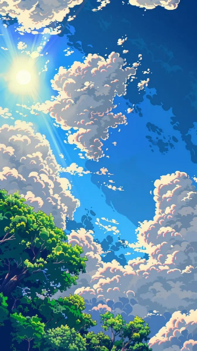 Pixel Art Cloudy Skies Mobile Wallpaper 3 of 4
