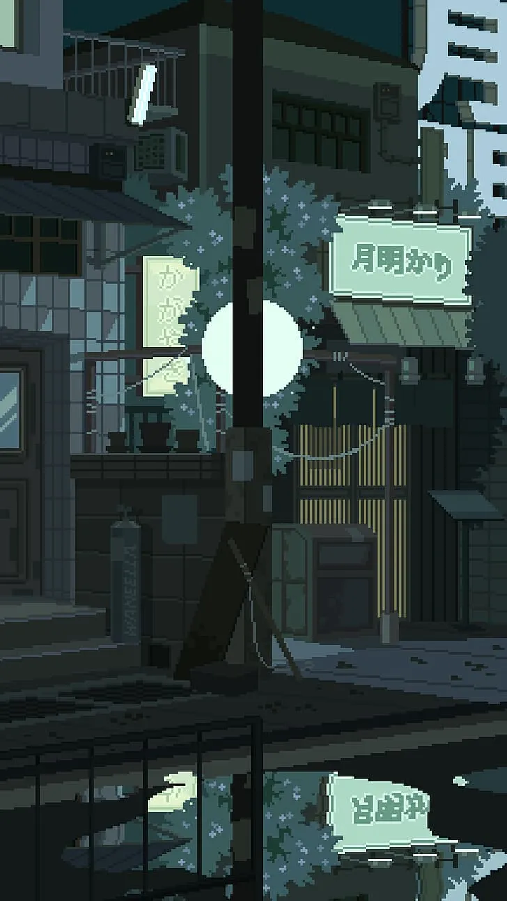 Waneella, pixel art, digital art, artwork, portrait display, lights, Japan, HD wallpaper